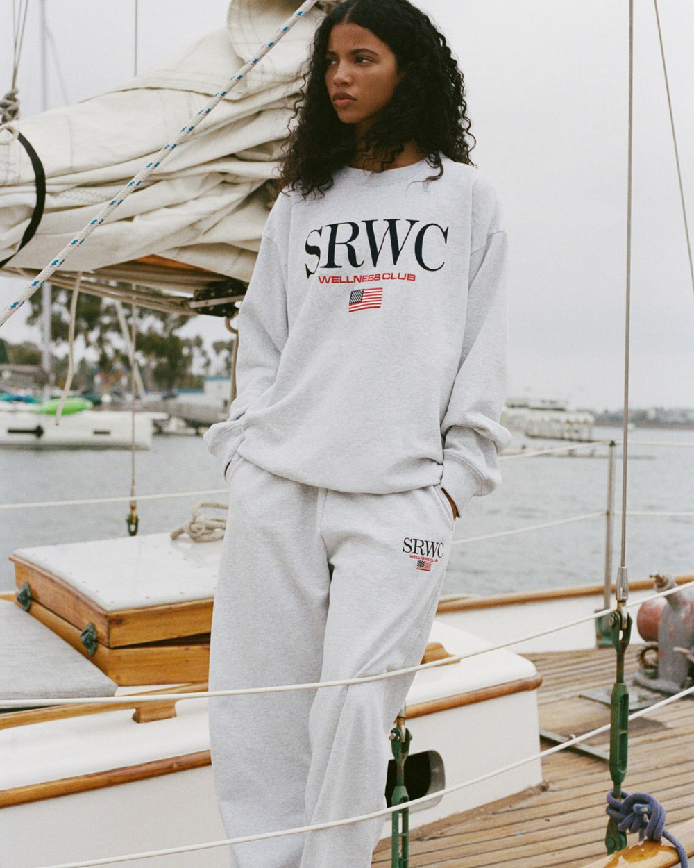Nautical Embroidered Wide Sweatpant - Heather Gray Sporty & Rich Outlet