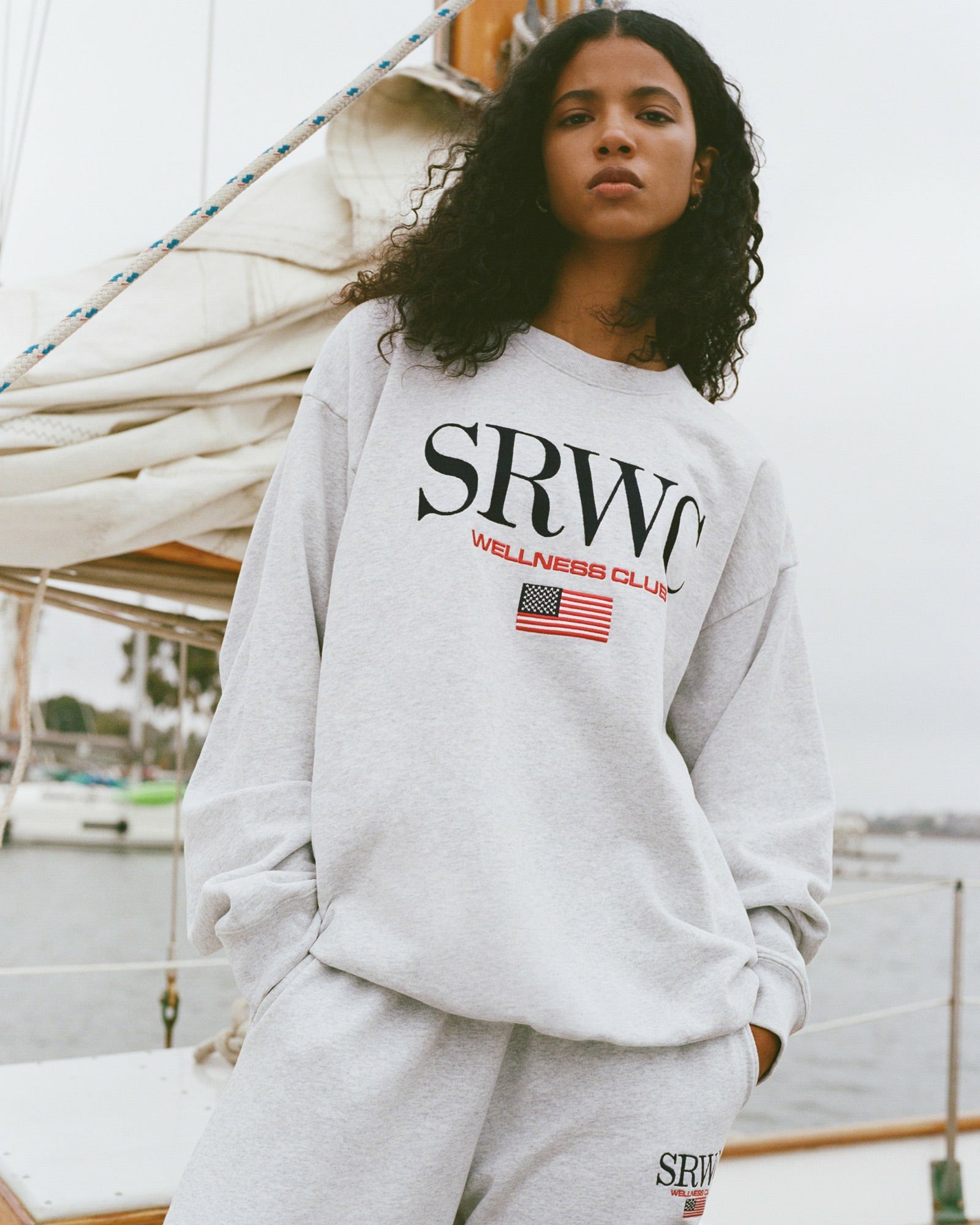 Nautical Embroidered Wide Sweatpant - Heather Gray Sporty & Rich Outlet