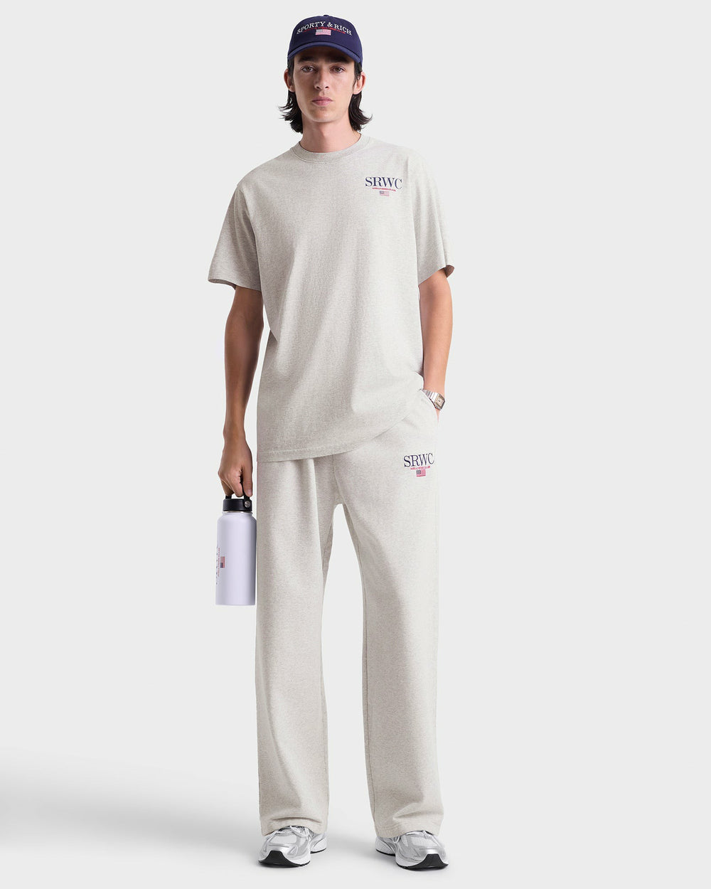 Nautical Embroidered Wide Sweatpant - Heather Gray Sporty & Rich Outlet