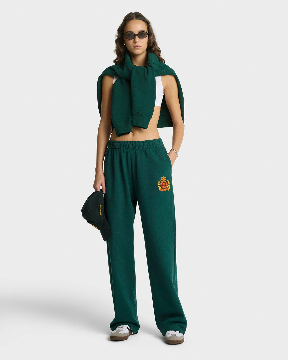 NY Crest Embroidered Wide Sweatpant - Forest Sporty & Rich For Sale