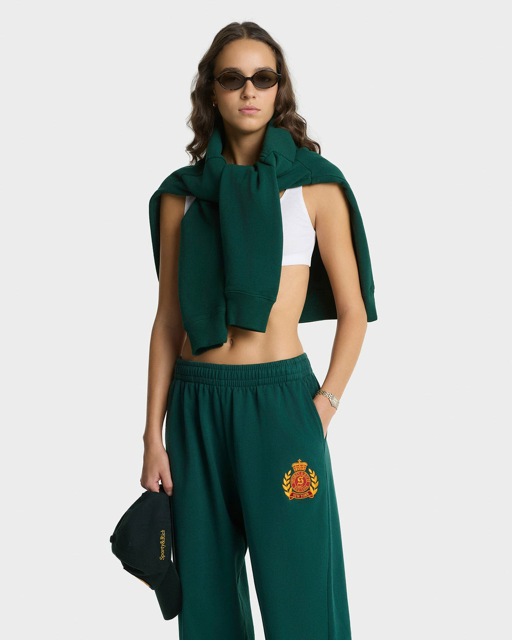 NY Crest Embroidered Wide Sweatpant - Forest Sporty & Rich For Sale