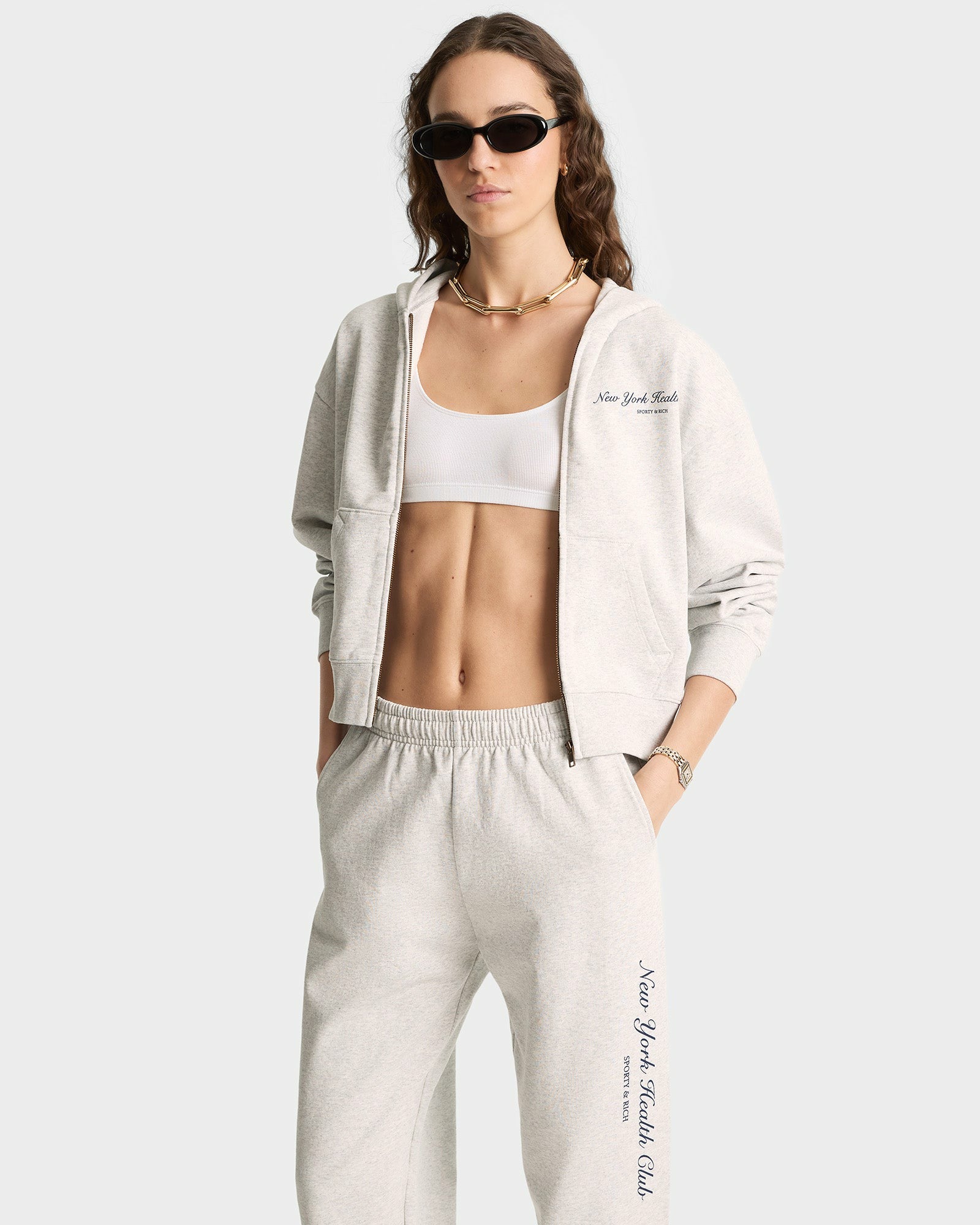 NY Health Club Sweatpant - Heather Gray/Navy Sporty & Rich Outlet