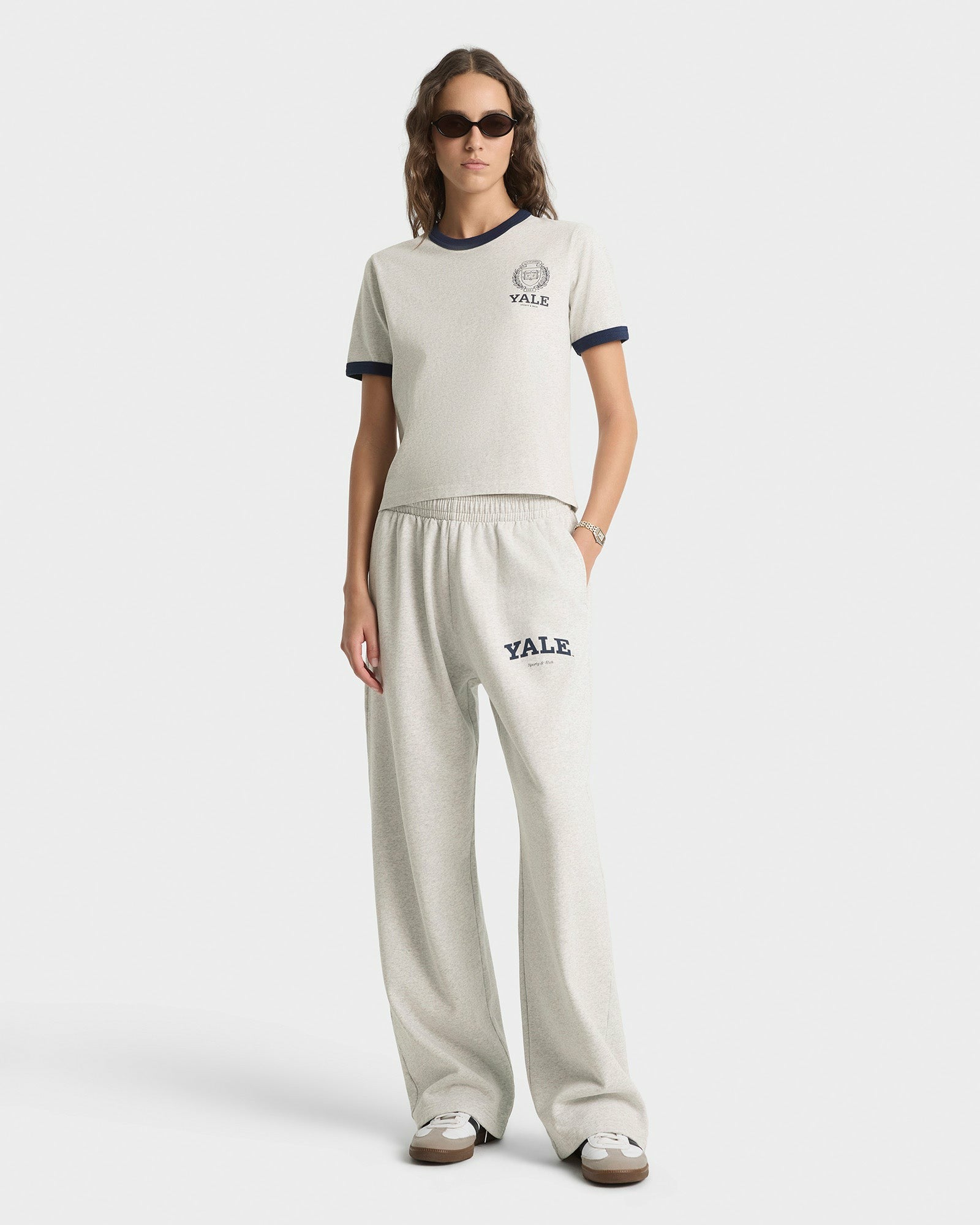 Yale Classic Wide Sweatpant - Heather Gray/Navy Sporty & Rich For Sale