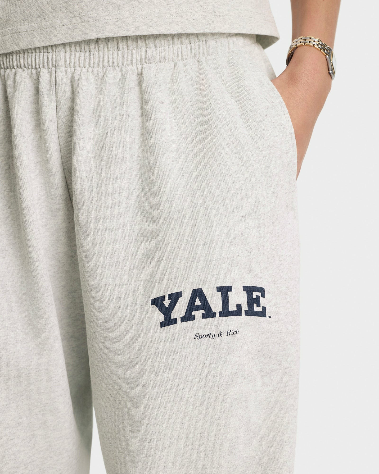 Yale Classic Wide Sweatpant - Heather Gray/Navy Sporty & Rich For Sale