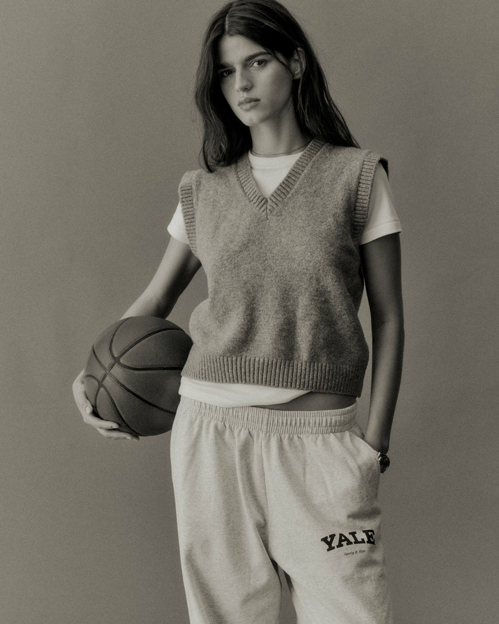 Yale Classic Wide Sweatpant - Heather Gray/Navy Sporty & Rich For Sale