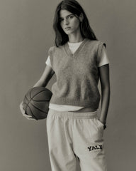Yale Classic Wide Sweatpant - Heather Gray/Navy Sporty & Rich For Sale
