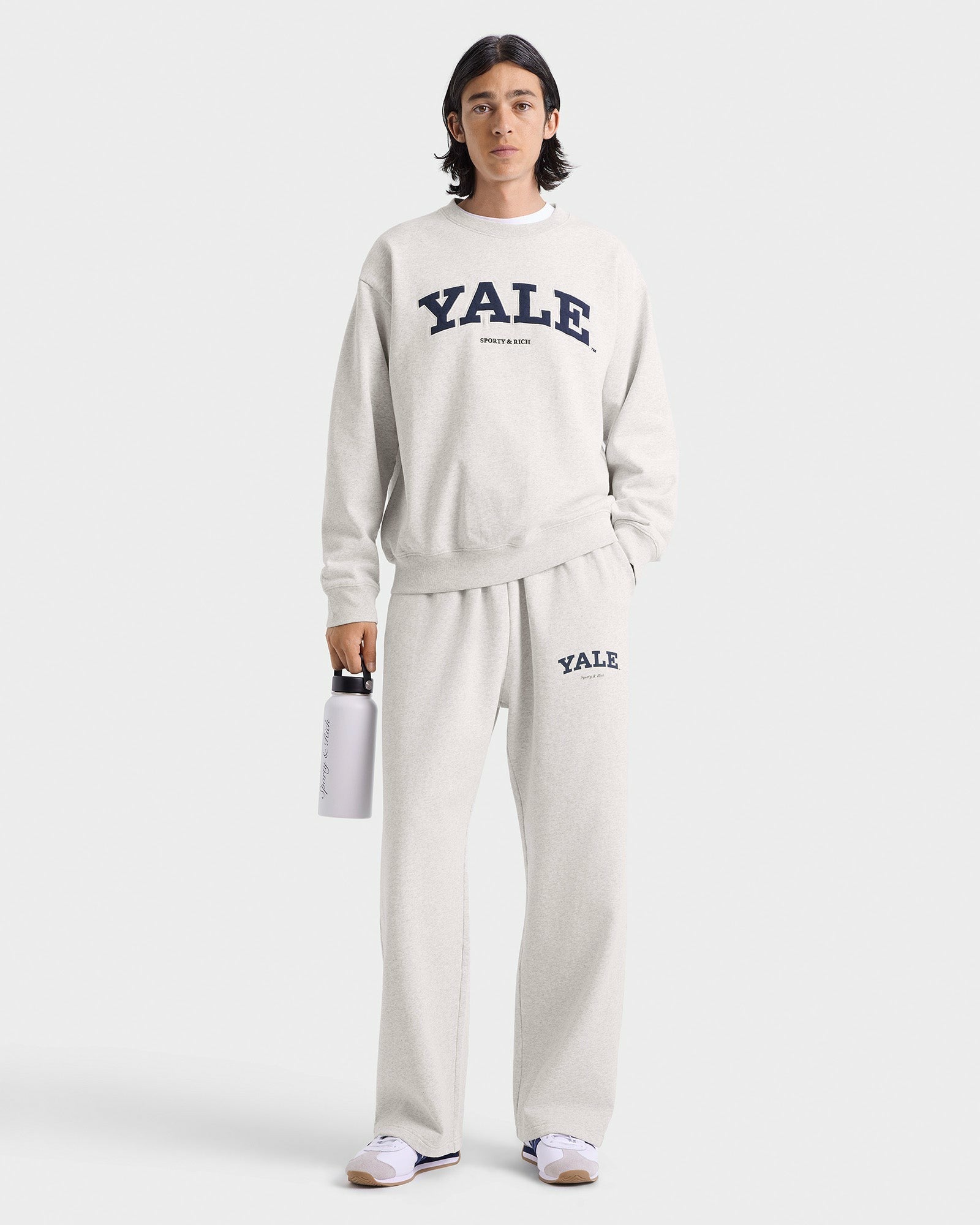 Yale Classic Wide Sweatpant - Heather Gray/Navy Sporty & Rich For Sale