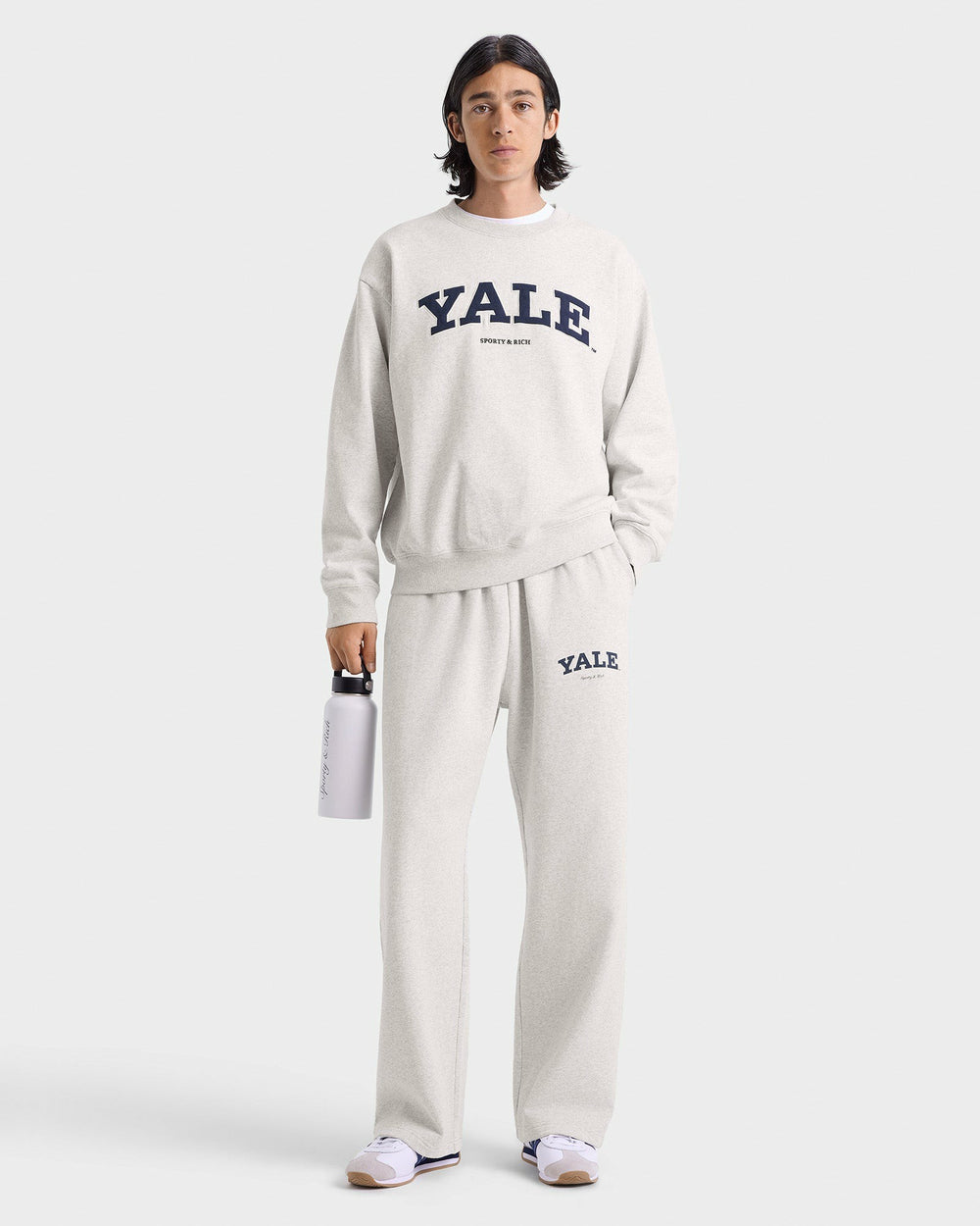 Yale Classic Wide Sweatpant - Heather Gray/Navy Sporty & Rich For Sale