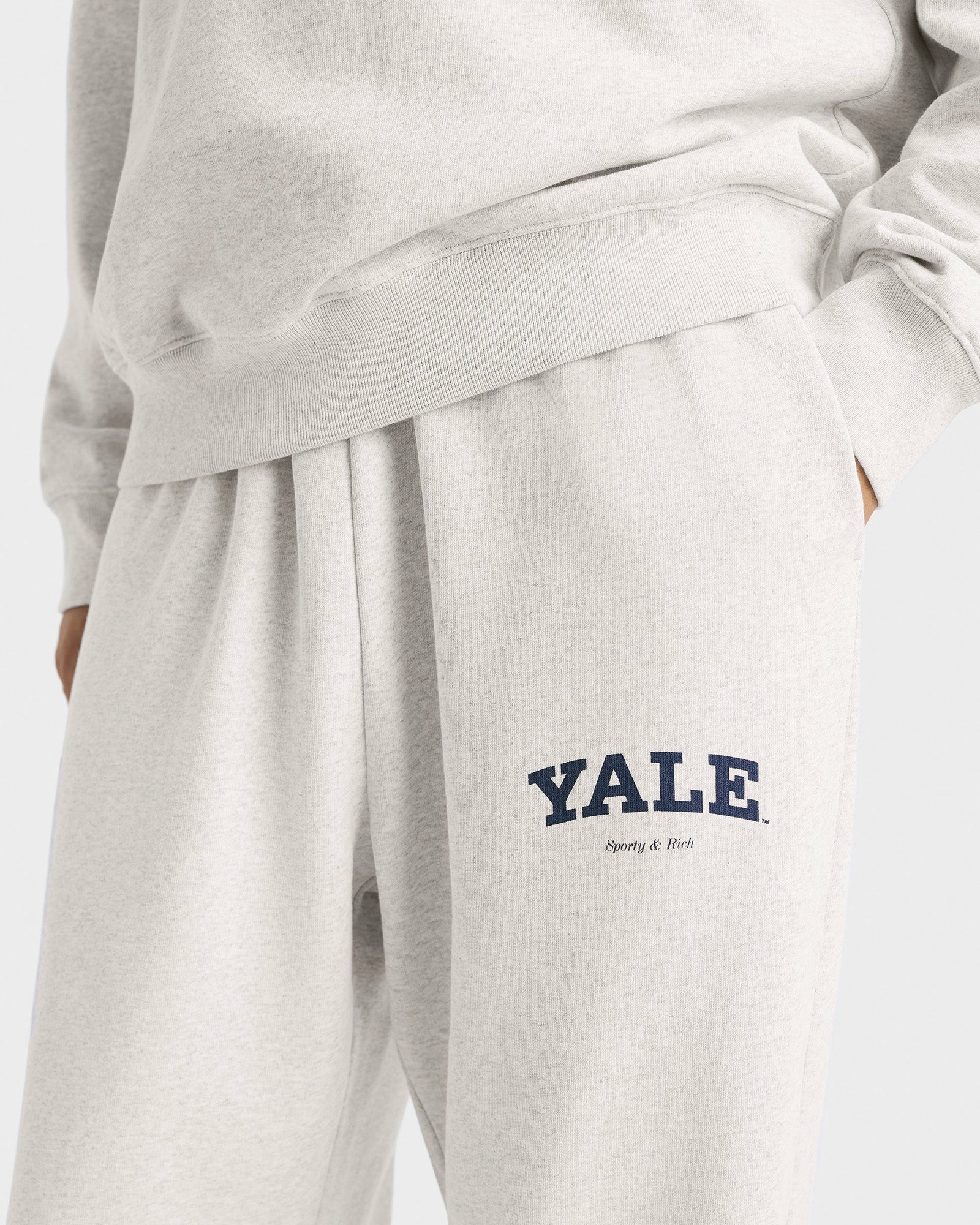 Yale Classic Wide Sweatpant - Heather Gray/Navy Sporty & Rich For Sale