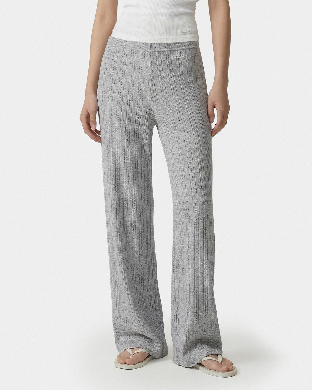Signature Logo Pointelle Trousers - Heather Gray Sporty & Rich Sale
