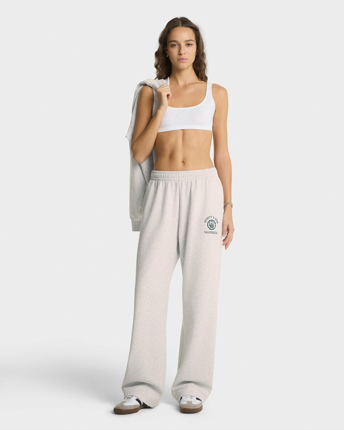 California Emblem Wide Sweatpant - Heather Gray/Forest Sporty & Rich Online