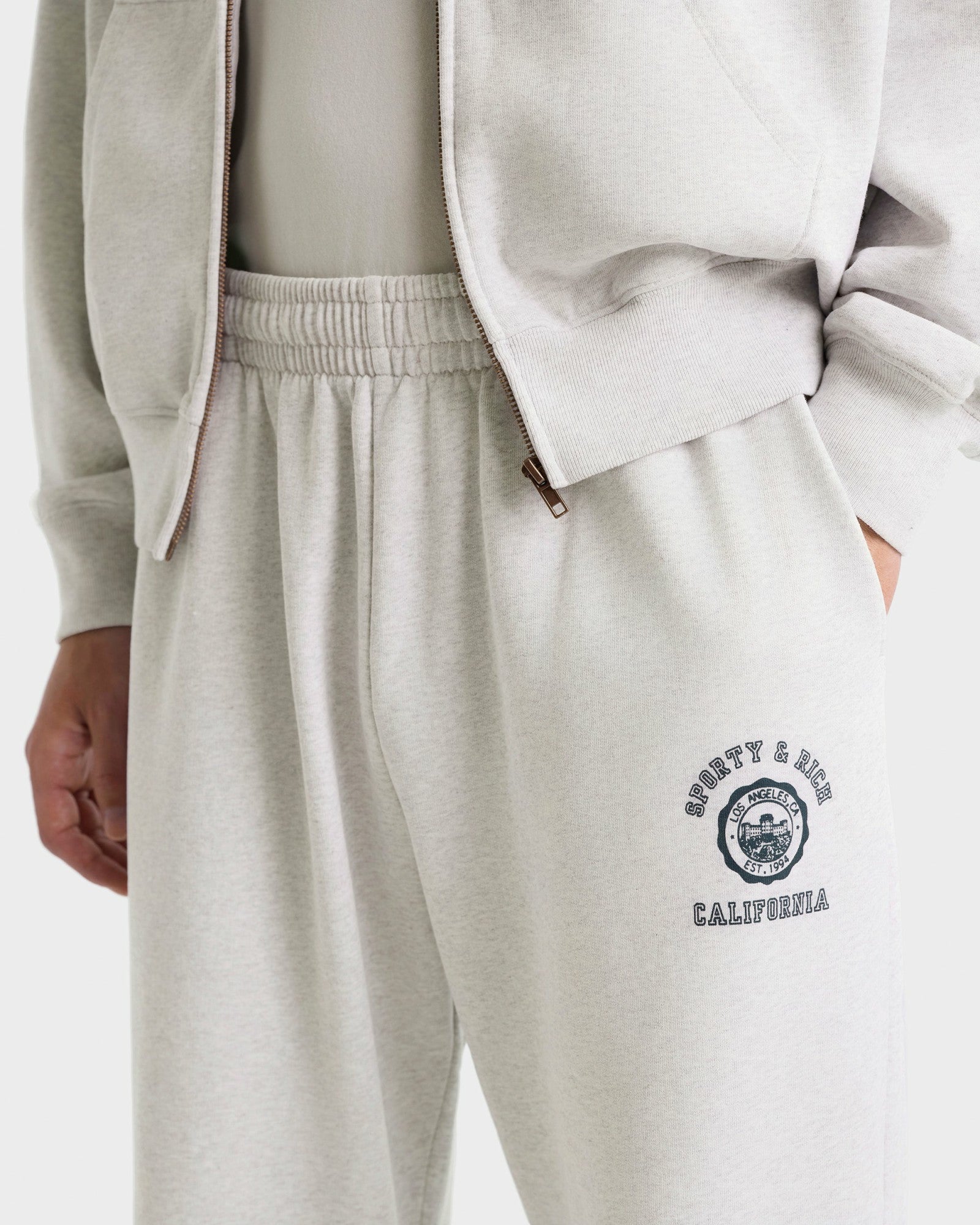 California Emblem Wide Sweatpant - Heather Gray/Forest Sporty & Rich Online