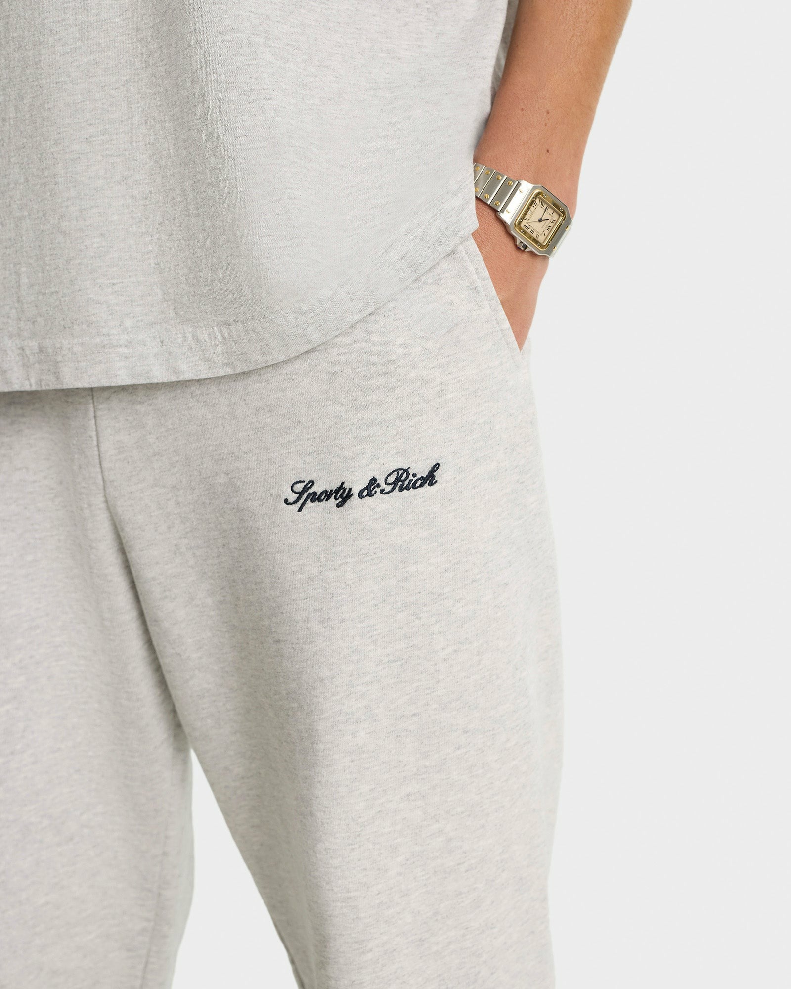 Syracuse Embroidered Sweatpant - Heather Gray/Navy Sporty & Rich Discount
