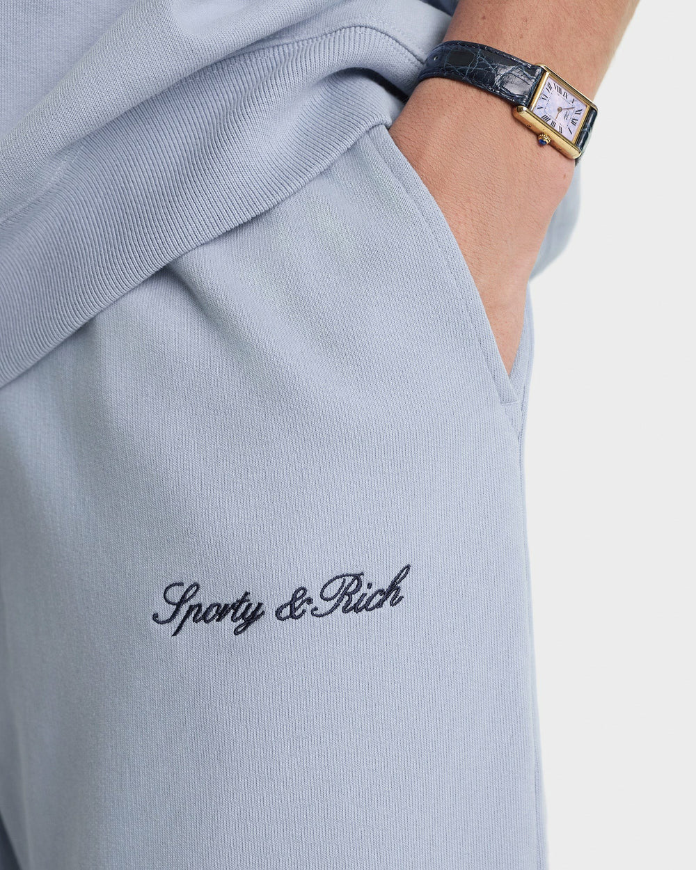 Signature Logo Embroidered Wide Sweatpant - Faded Blue/Navy Sporty & Rich US