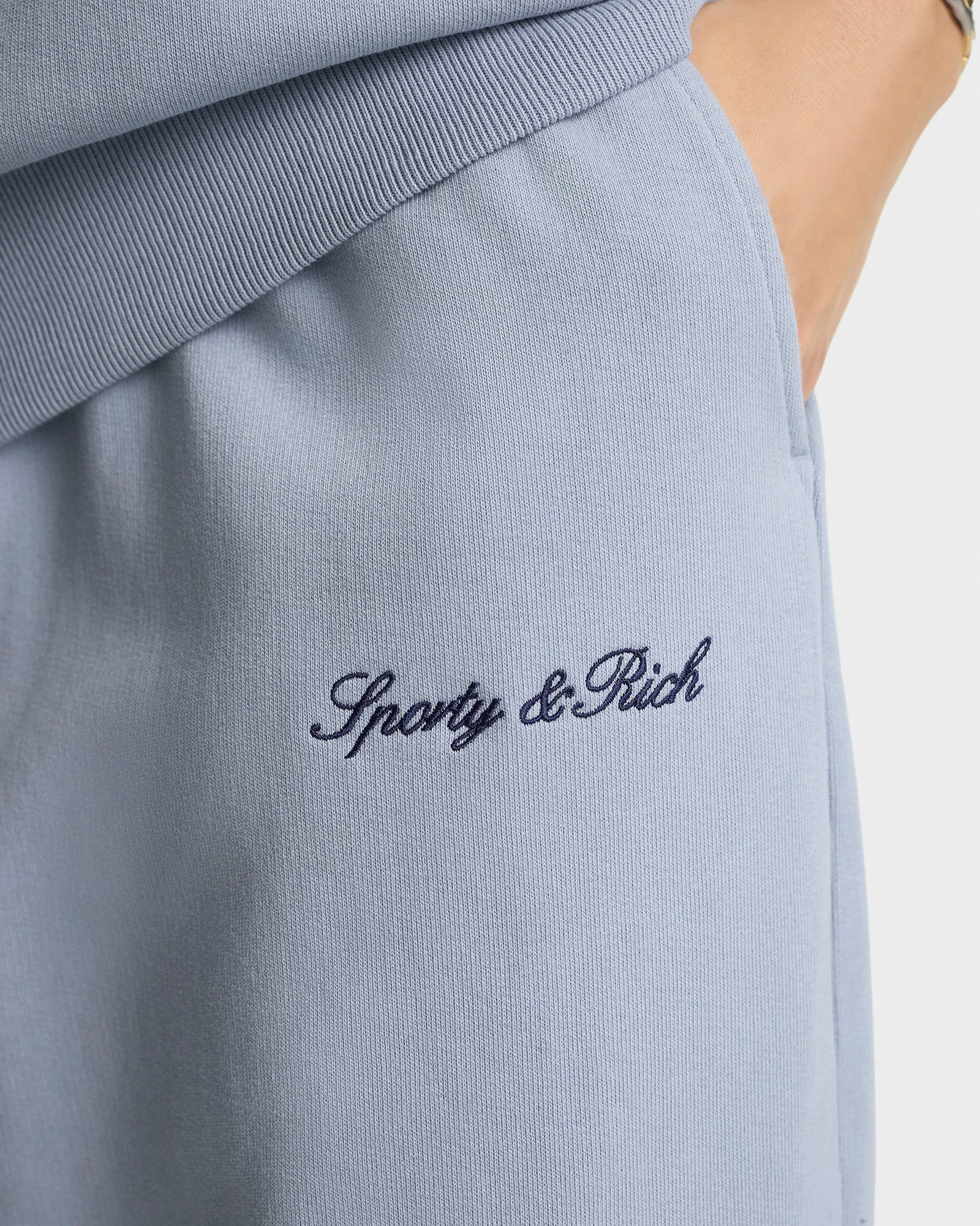 Signature Logo Embroidered Wide Sweatpant - Faded Blue/Navy Sporty & Rich US