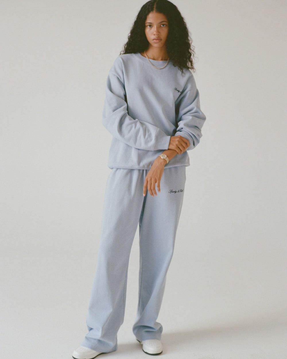 Signature Logo Embroidered Wide Sweatpant - Faded Blue/Navy Sporty & Rich US