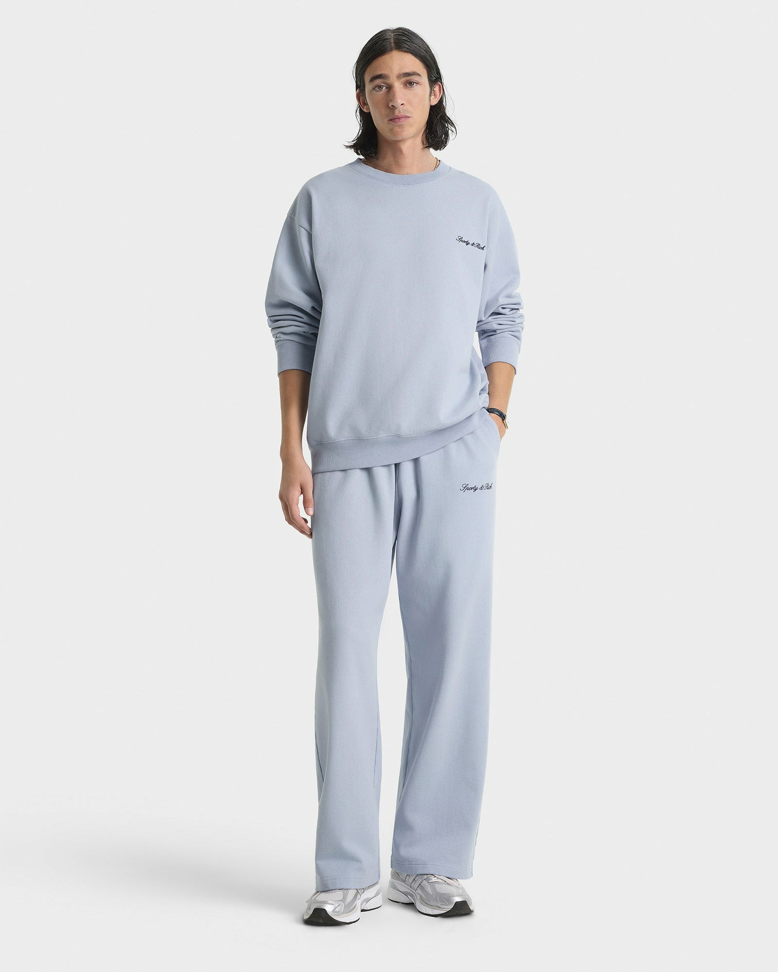 Signature Logo Embroidered Wide Sweatpant - Faded Blue/Navy Sporty & Rich US