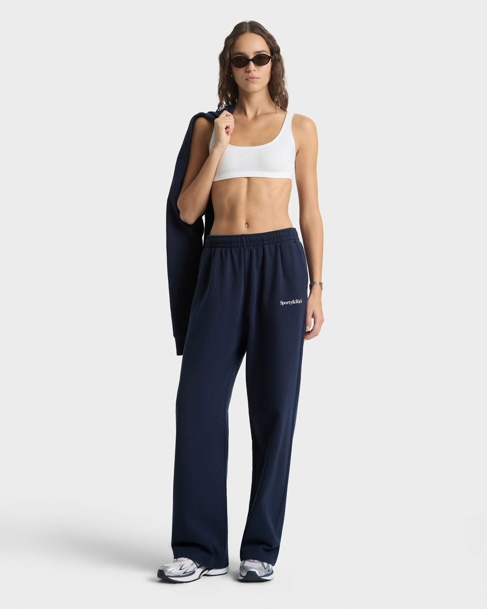 Serif Logo Wide Sweatpant - Navy/White Sporty & Rich Online