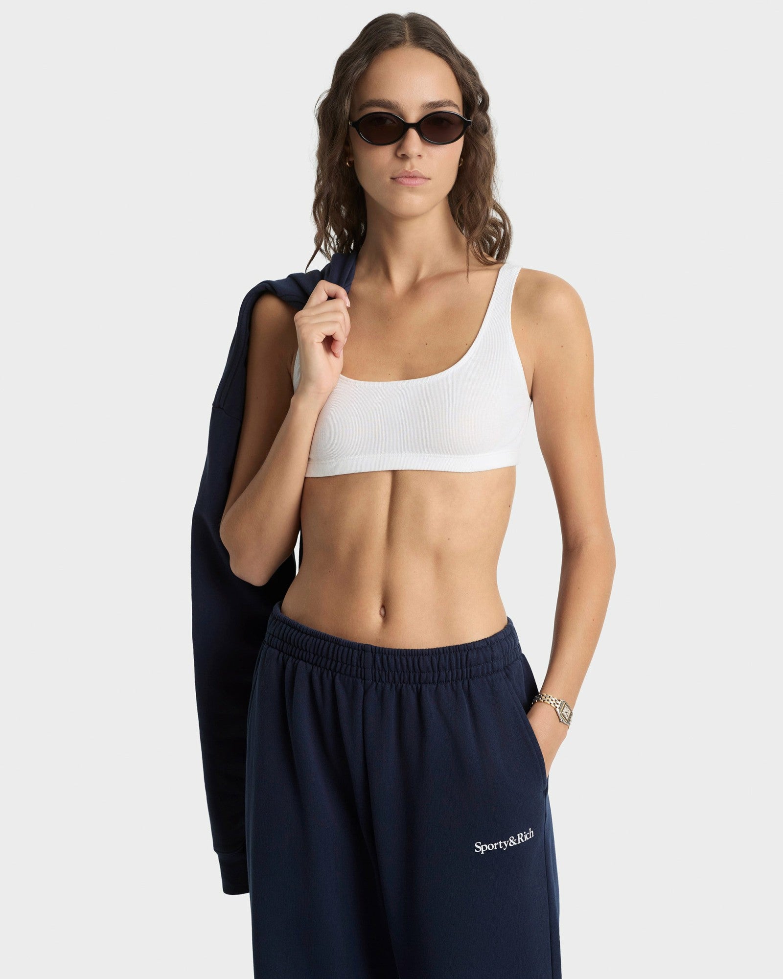 Serif Logo Wide Sweatpant - Navy/White Sporty & Rich Online