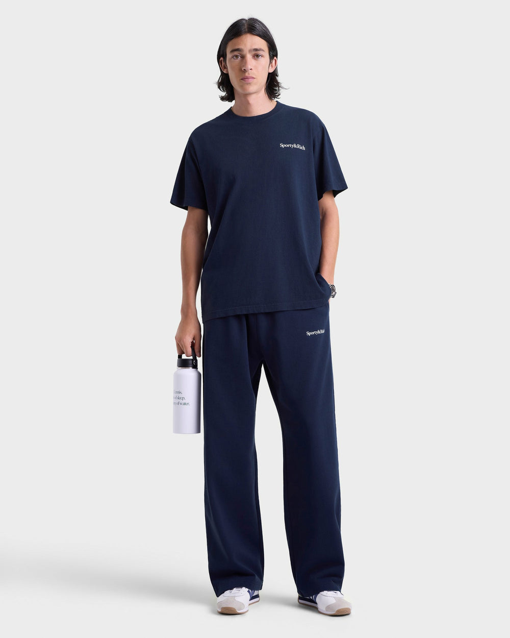 Serif Logo Wide Sweatpant - Navy/White Sporty & Rich Online