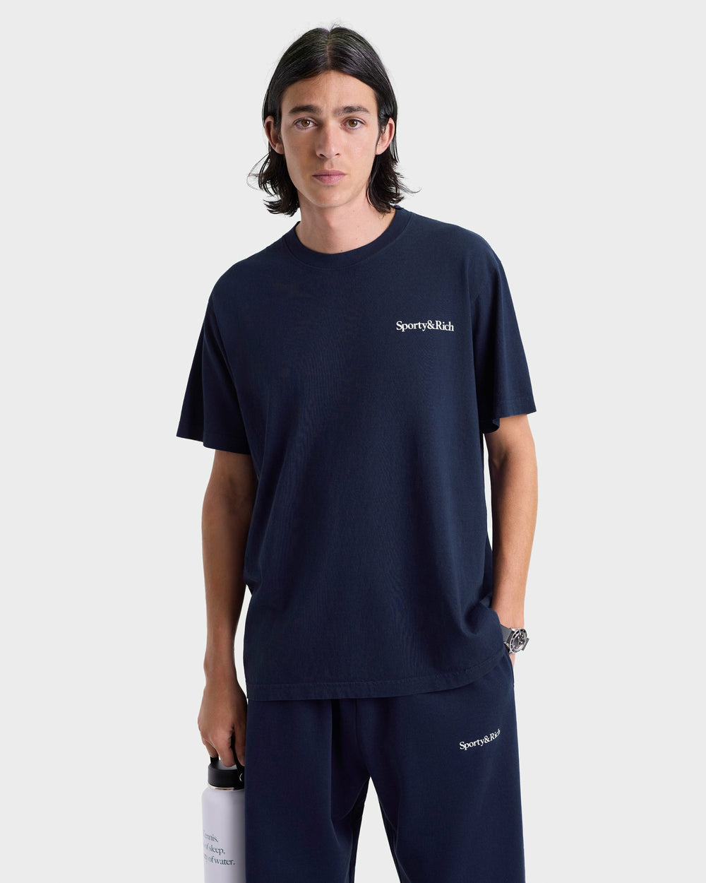 Serif Logo Wide Sweatpant - Navy/White Sporty & Rich Online