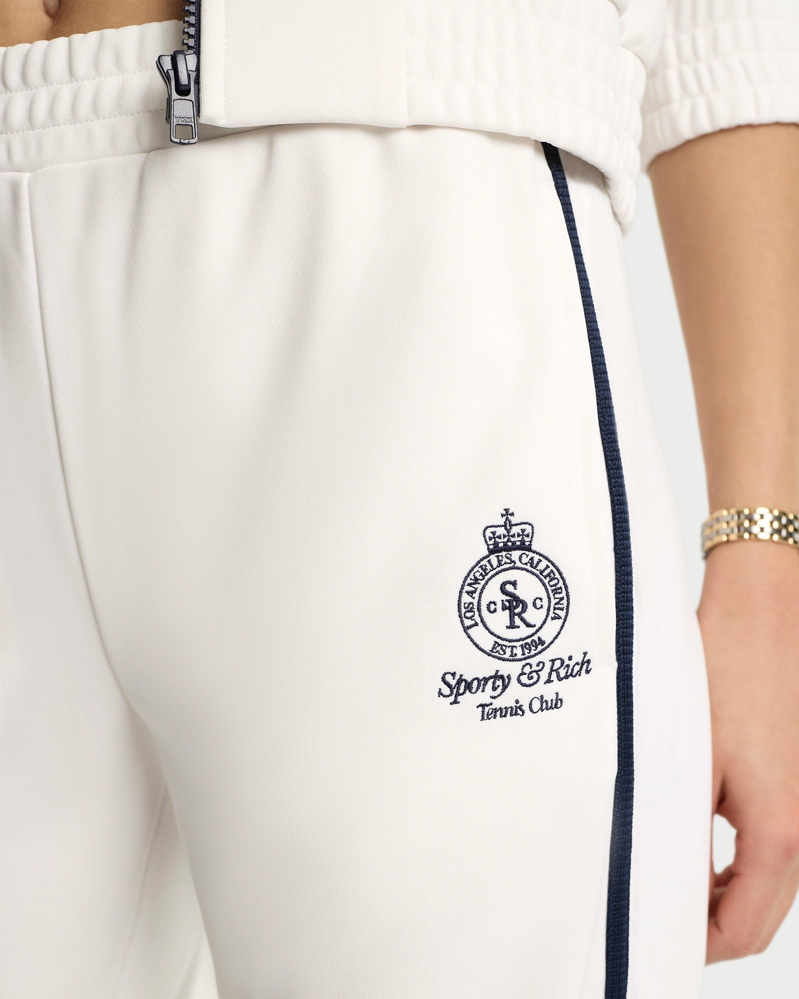 Crown Tennis Track Pant - White/Navy Sporty & Rich Discount