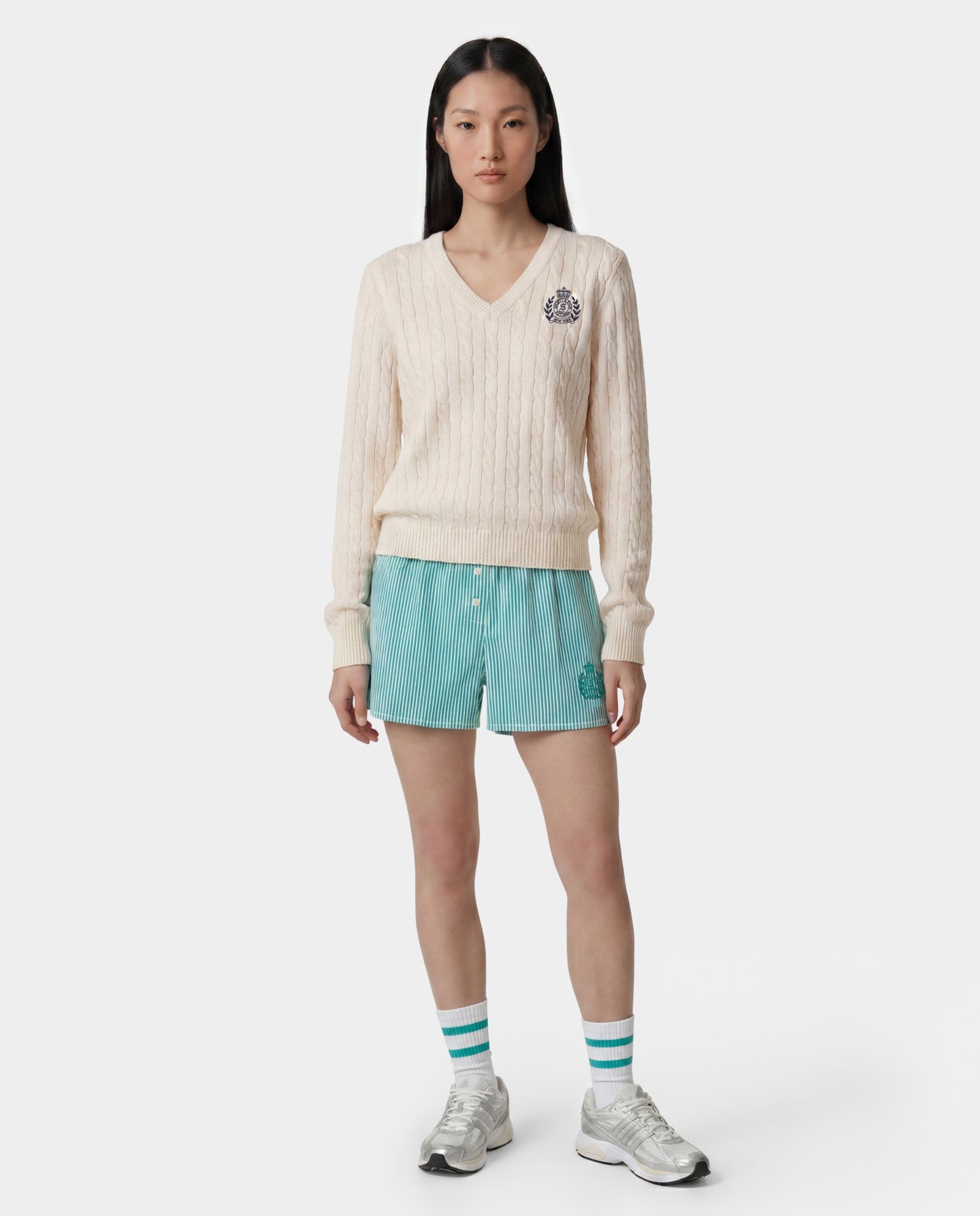 NY Crest Mini Boxer - Amalfi Green Striped Sporty & Rich Online