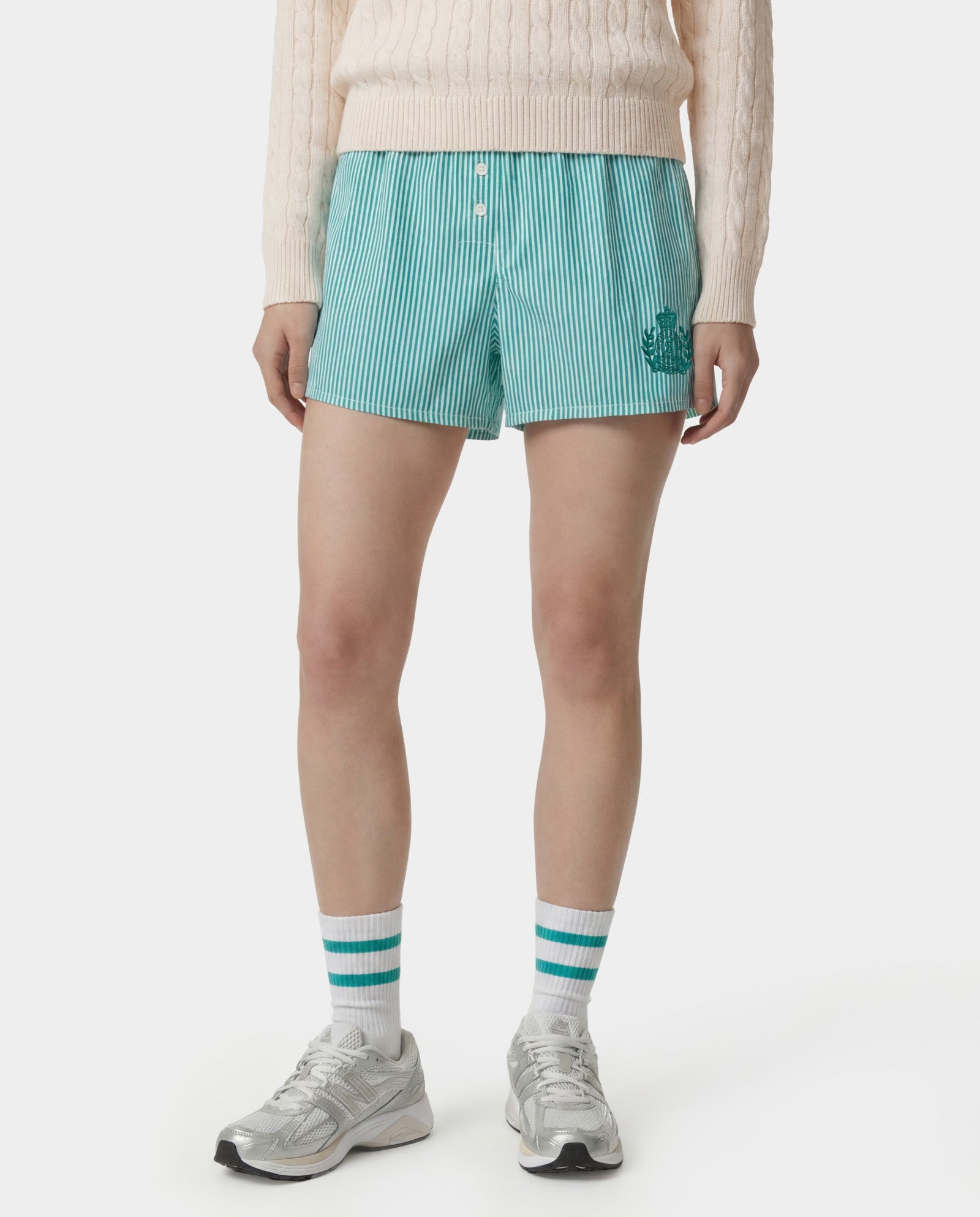 NY Crest Mini Boxer - Amalfi Green Striped Sporty & Rich Online