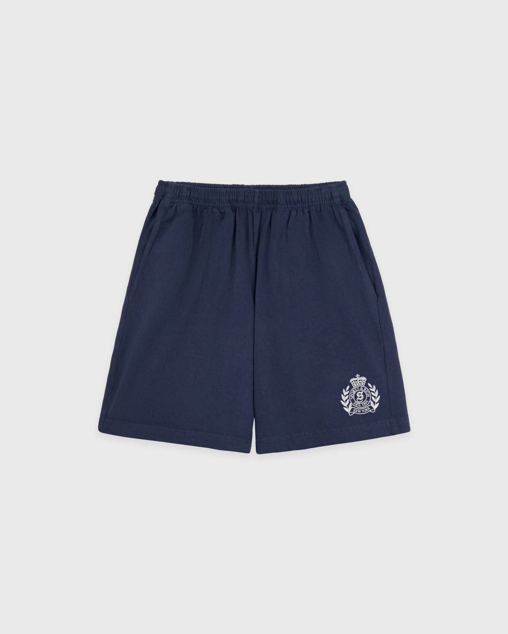 NY Crest Embroidered Gym Short - Light Navy/White Sporty & Rich For Sale