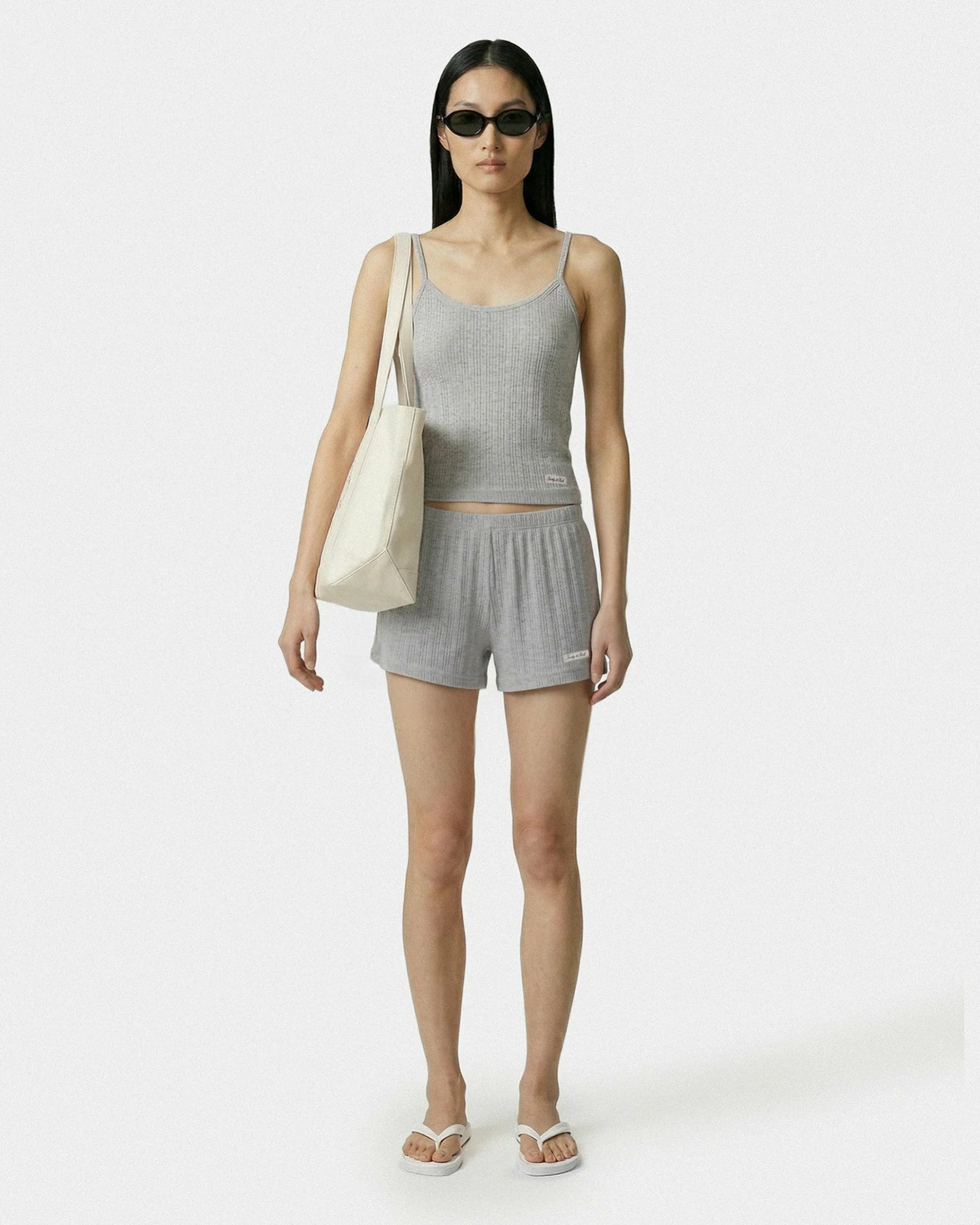 Signature Logo Pointelle Short - Heather Gray Sporty & Rich Sale