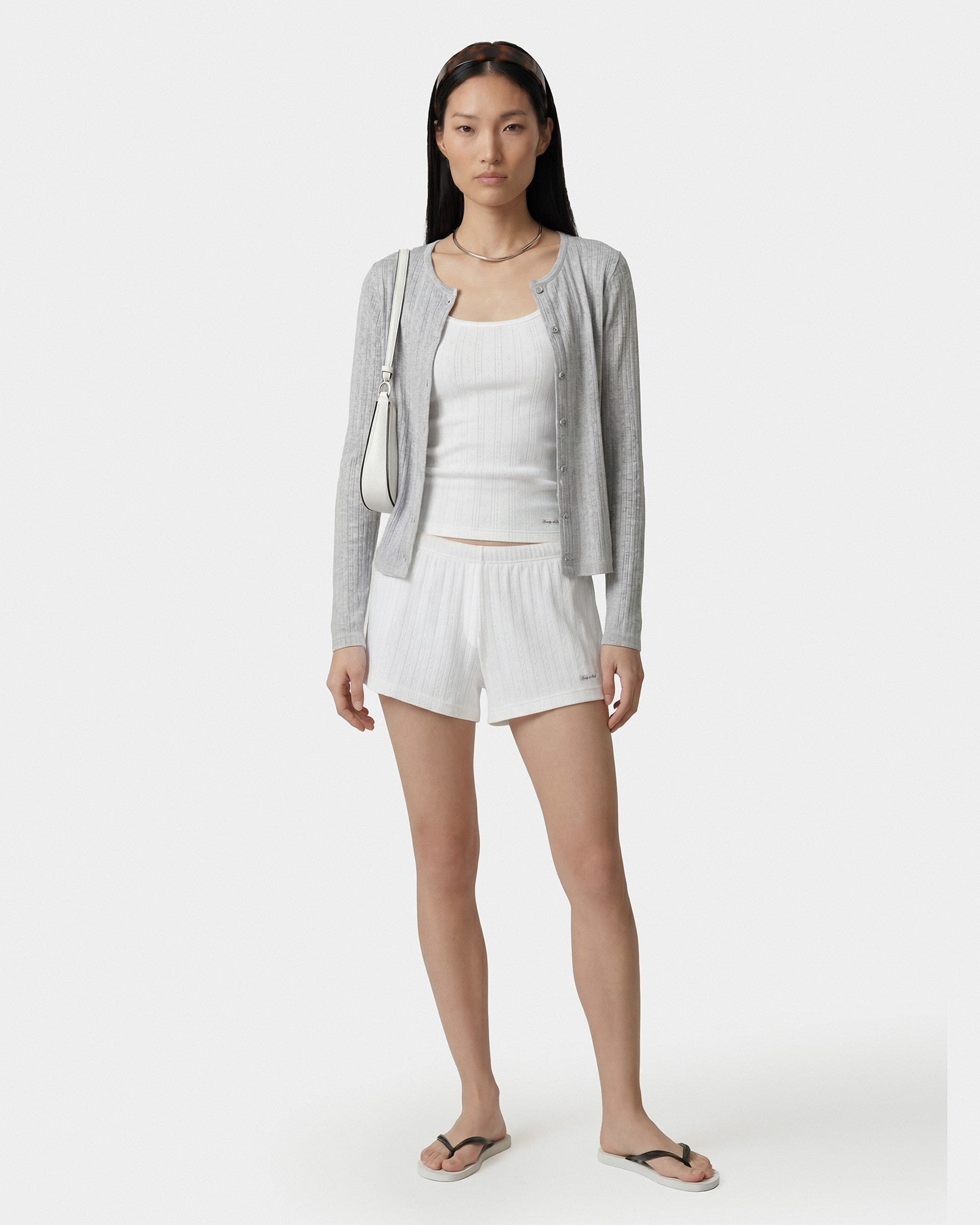 Signature Logo Pointelle Short - White Sporty & Rich Online