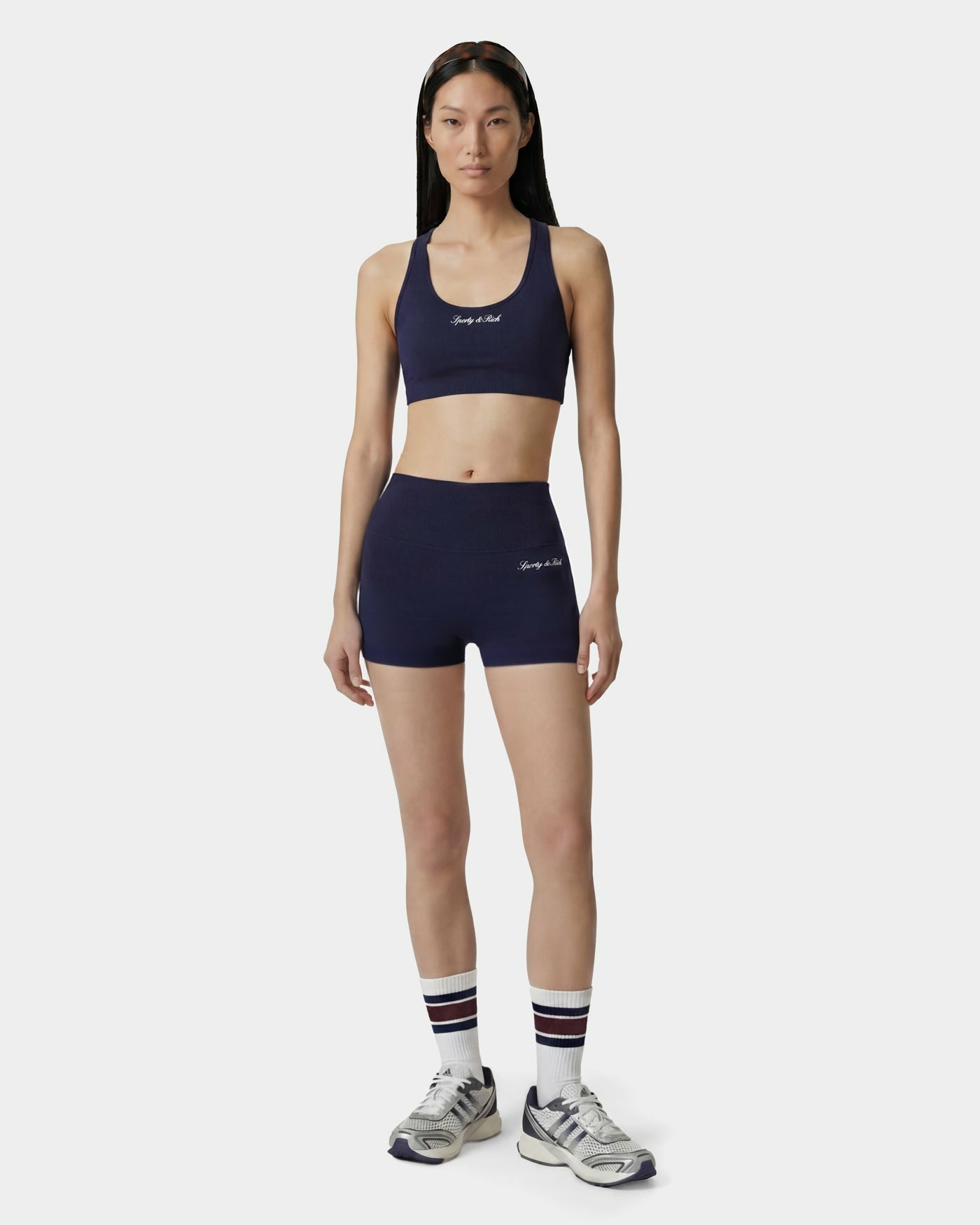 Signature Logo Mini Biker Short - Navy/White Sporty & Rich For Sale