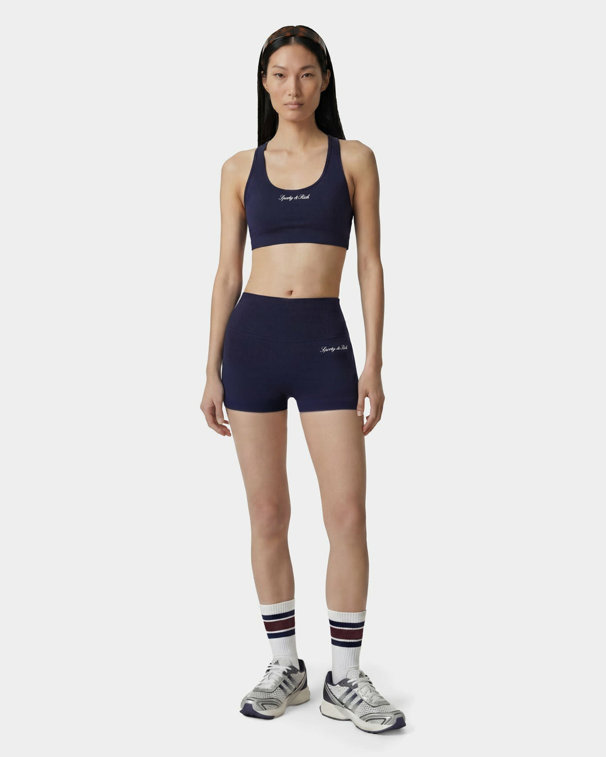 Signature Logo Mini Biker Short - Navy/White Sporty & Rich For Sale