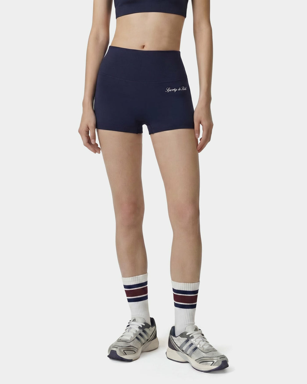 Signature Logo Mini Biker Short - Navy/White Sporty & Rich For Sale