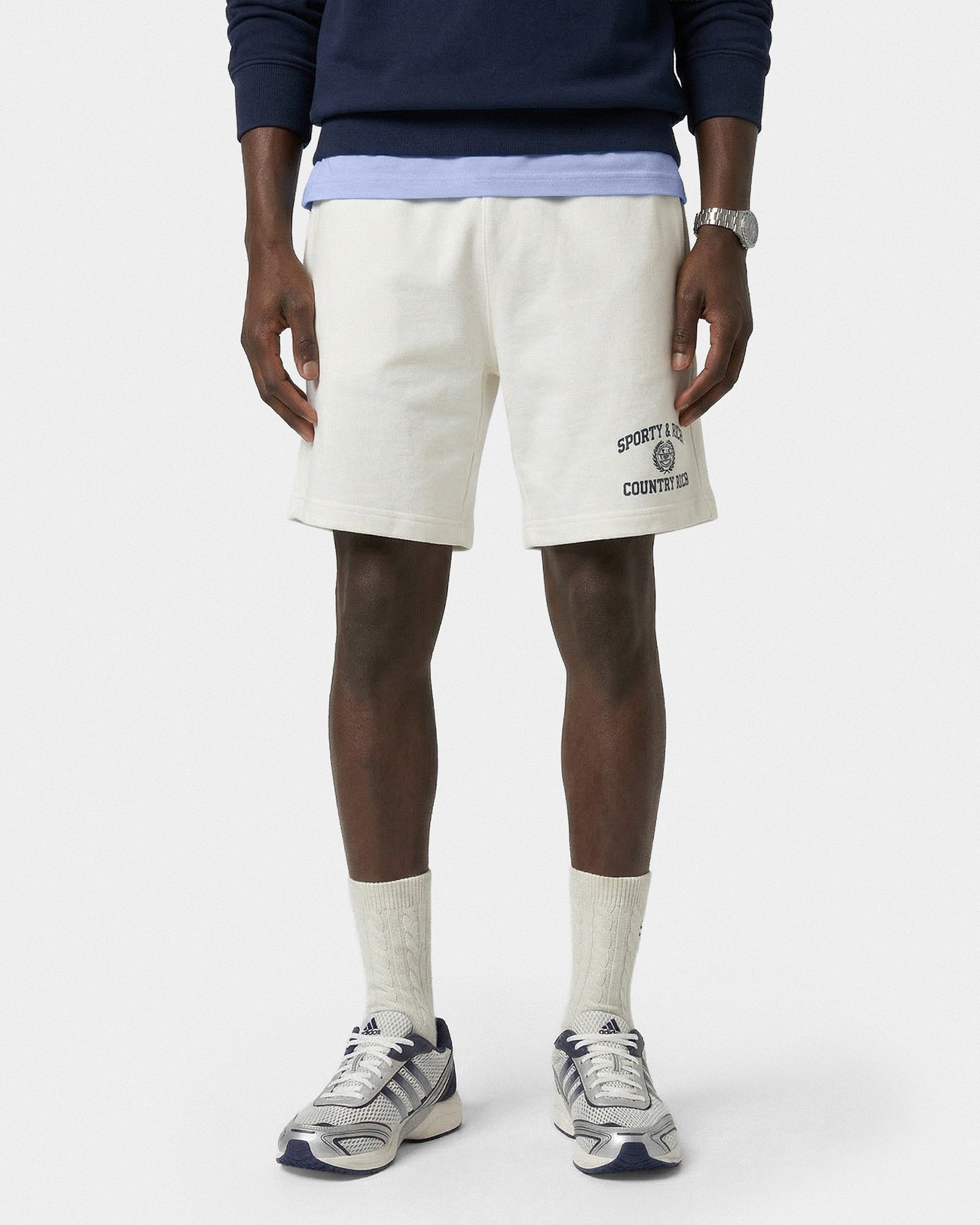Varsity Crest Gym Short - Ecru/Navy Sporty & Rich Sale