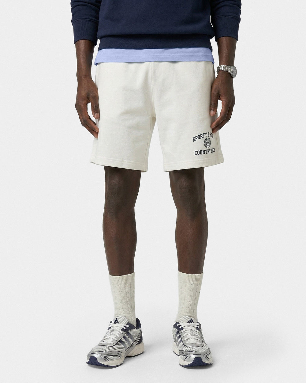 Varsity Crest Gym Short - Ecru/Navy Sporty & Rich Sale