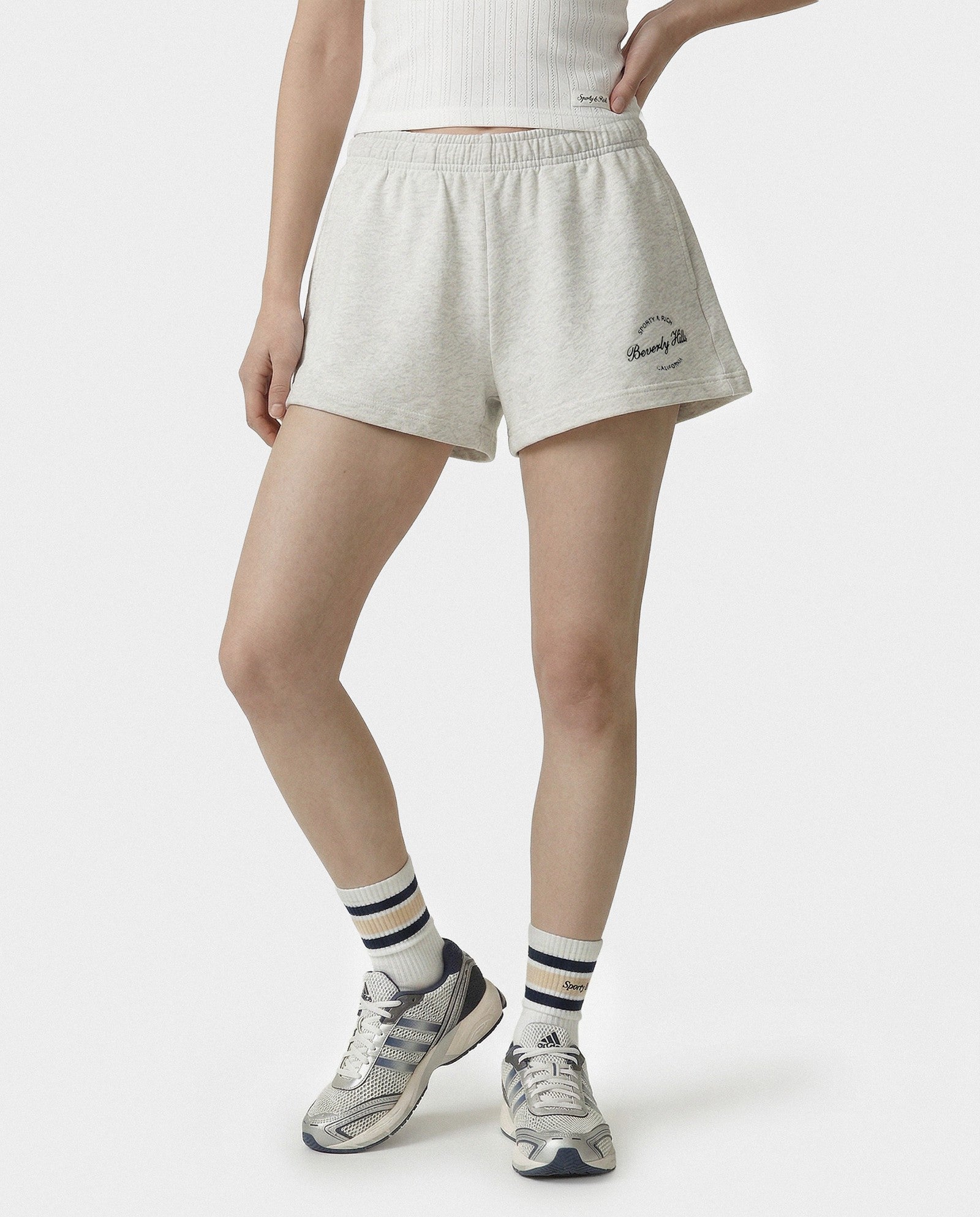 Beverly Script Disco Short - Heather Gray/Navy Sporty & Rich US
