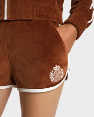 NY Crest Velour Track Short - Tobacco/White Sporty & Rich US
