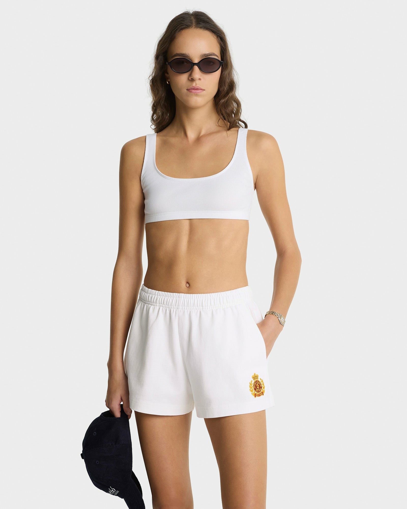 NY Crest Embroidered Disco Short - White Sporty & Rich Sale
