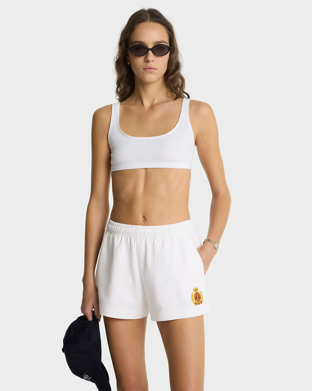 NY Crest Embroidered Disco Short - White Sporty & Rich Sale