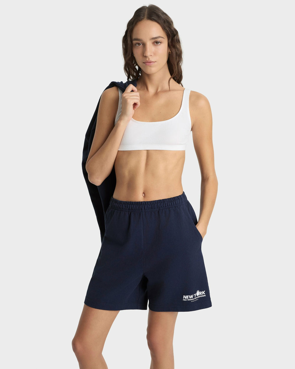 Pro Gym Short - Navy/White Sporty & Rich For Sale