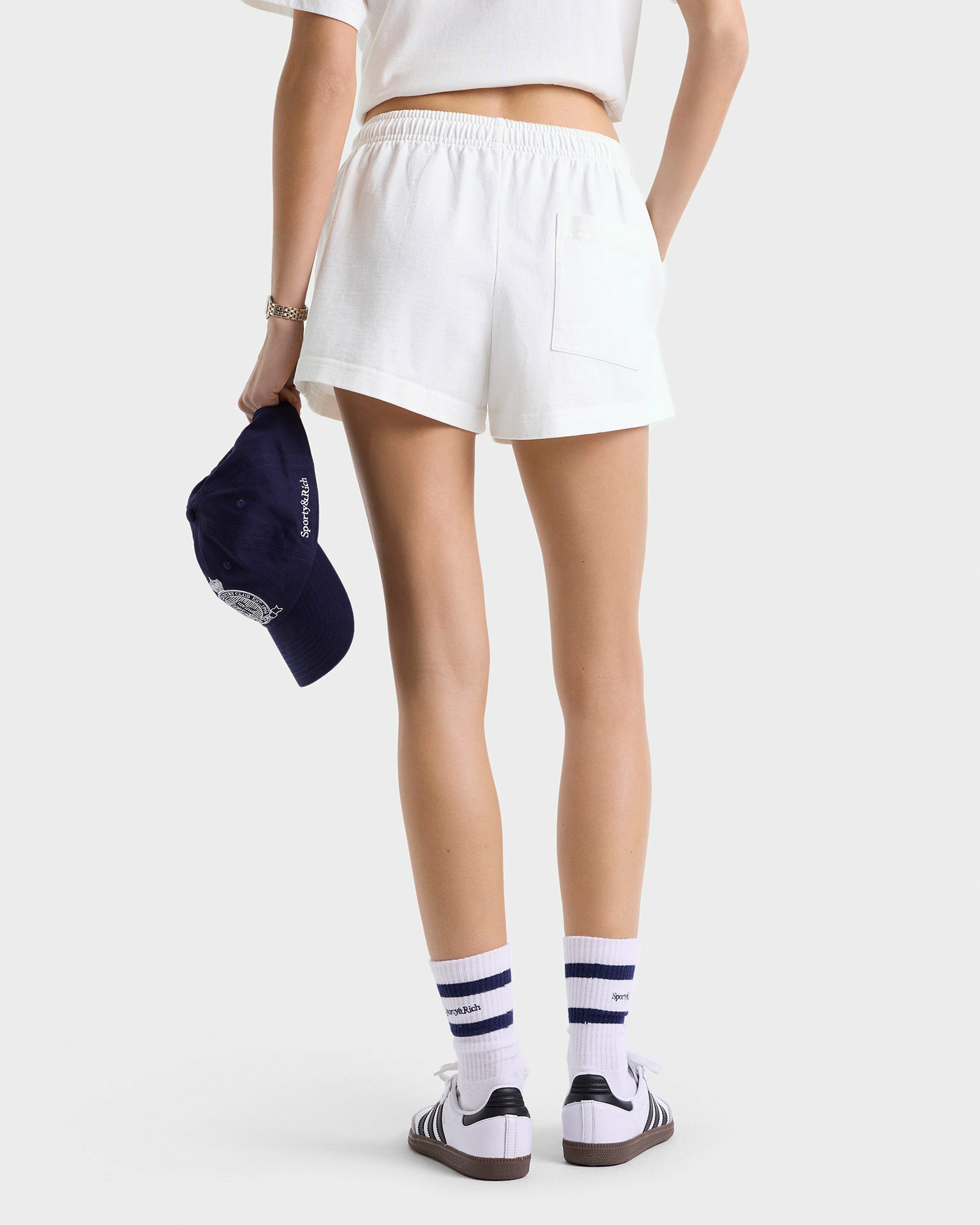 H&W Crest Embroidered Disco Short - White/Navy Sporty & Rich Sale