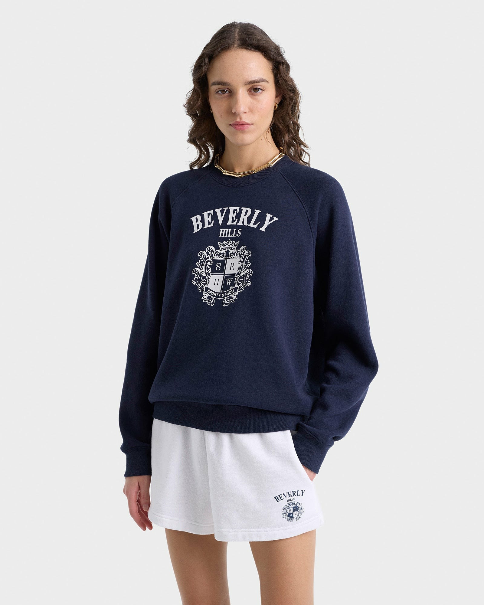 Beverly Hills Crest Soft Disco Short - White/Navy Sporty & Rich For Sale