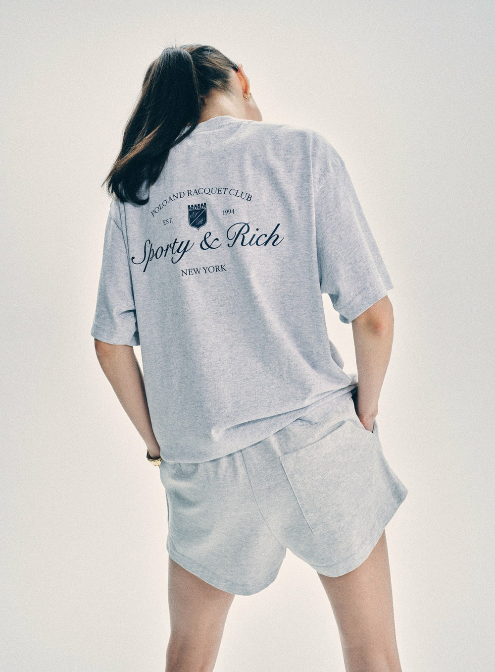 Syracuse Embroidered Disco short - Heather Gray/Navy Sporty & Rich For Sale