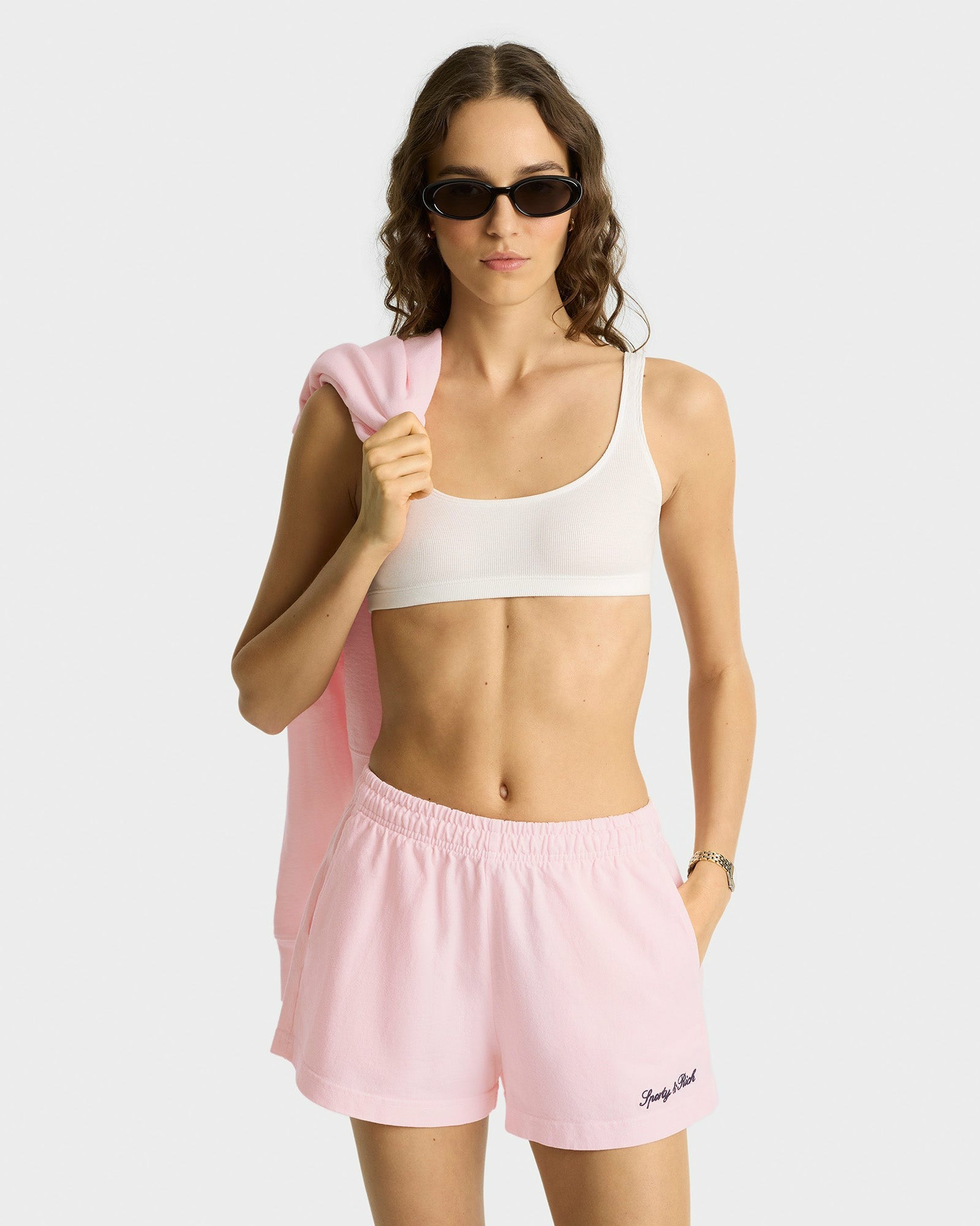 Syracuse Embroidered Disco short - Pink Dolphin/Navy Sporty & Rich US