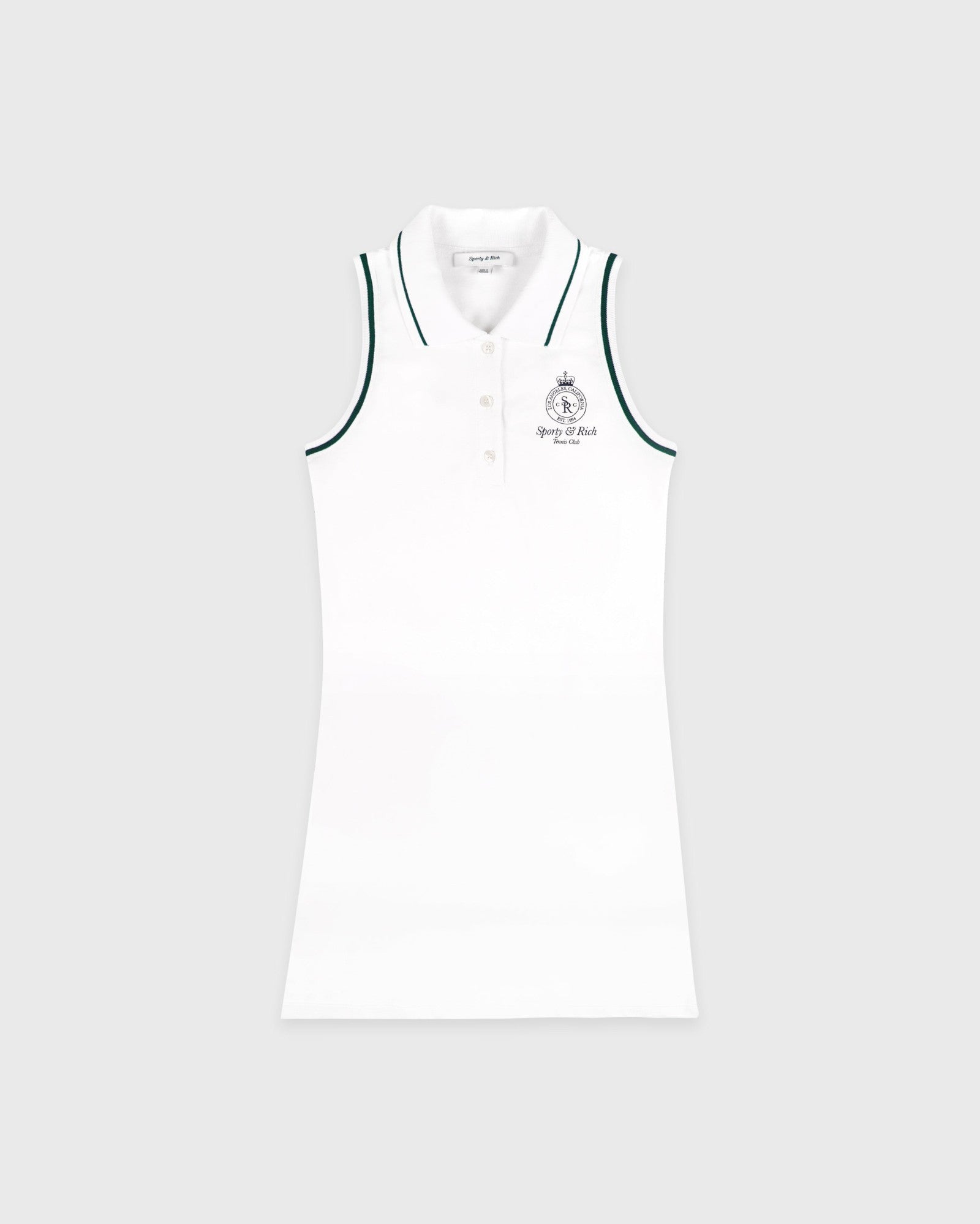 Crown Tennis Pique Polo Dress - White/Forest Sporty & Rich Discount