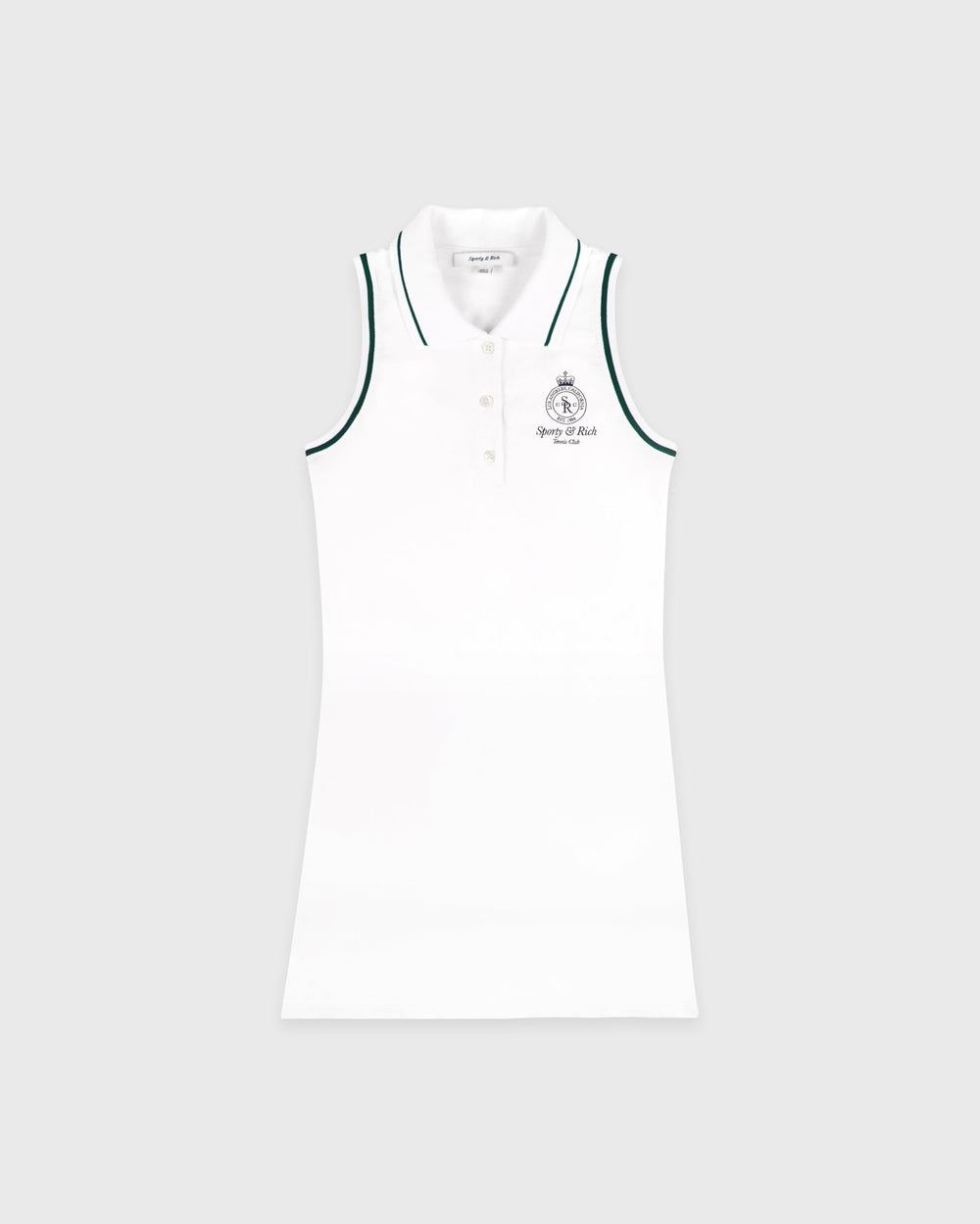 Crown Tennis Pique Polo Dress - White/Forest Sporty & Rich Discount