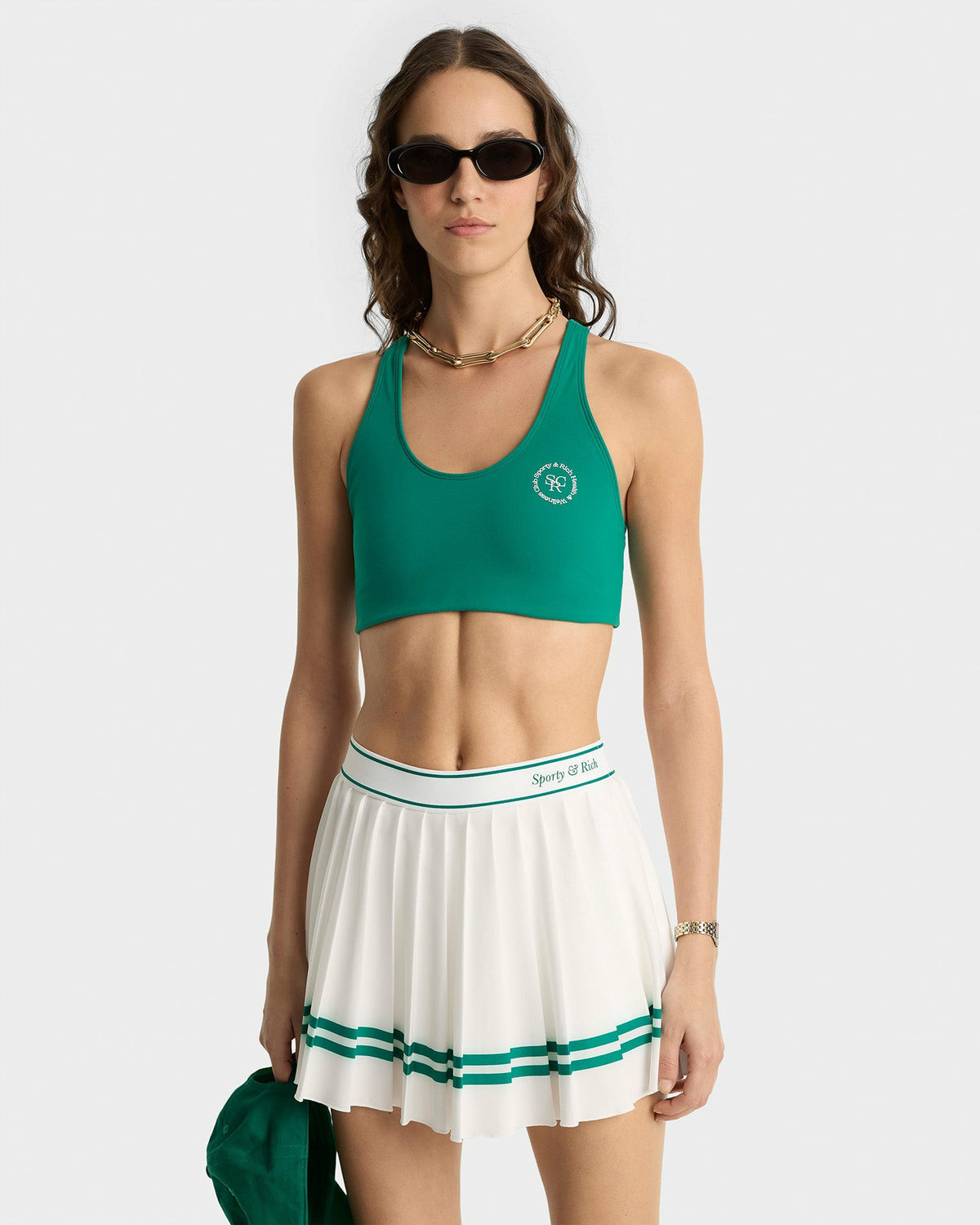 Italic Logo Pleated Skirt - White/Alpine Sporty & Rich For Sale