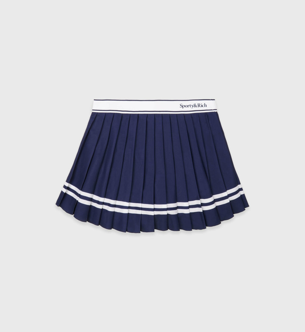 Serif Logo Pleated Skirt - Navy/White Sporty & Rich Outlet