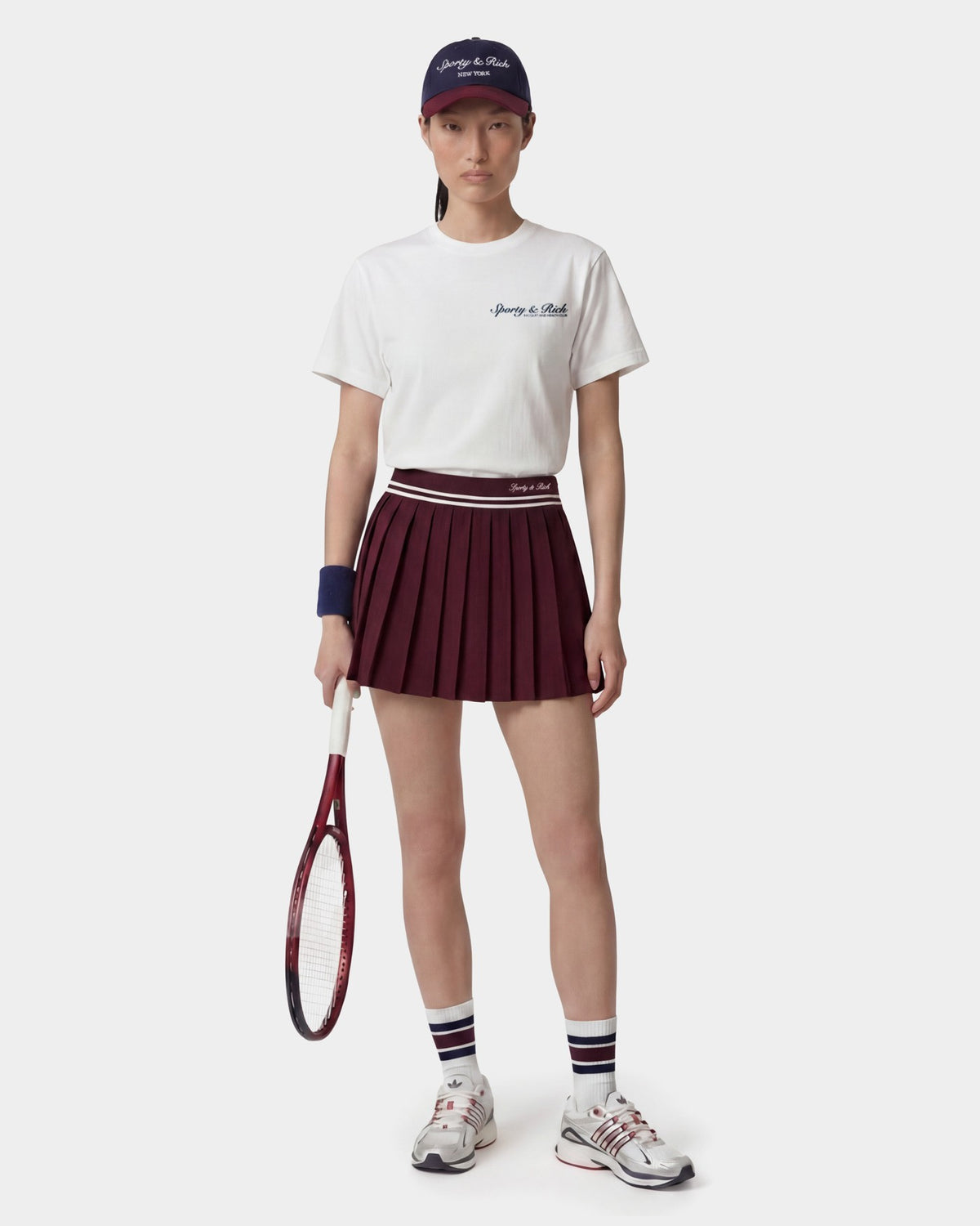 Signature Logo Abigail Skirt - Bordeaux/White Sporty & Rich For Sale